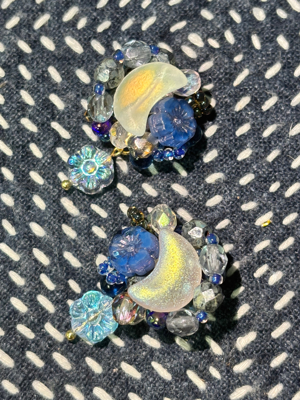 「Moonlit Blossoms」Handmade Beaded Earrings