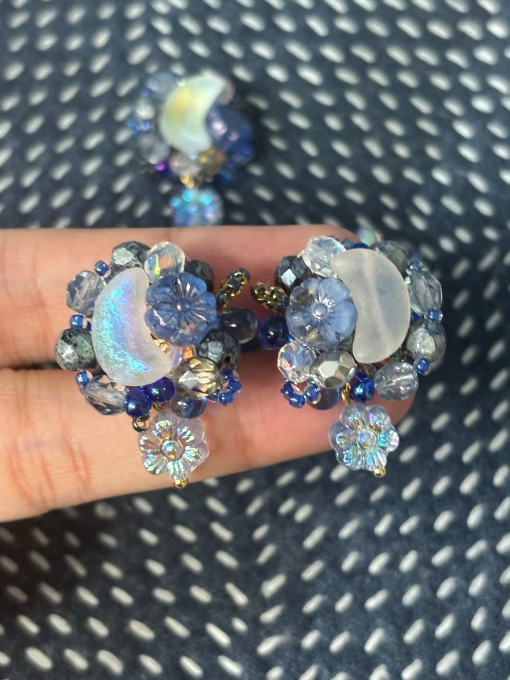「Moonlit Blossoms」Handmade Beaded Earrings