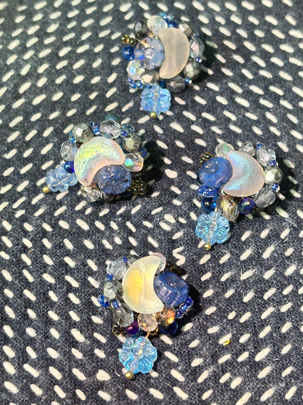 「Moonlit Blossoms」Handmade Beaded Earrings