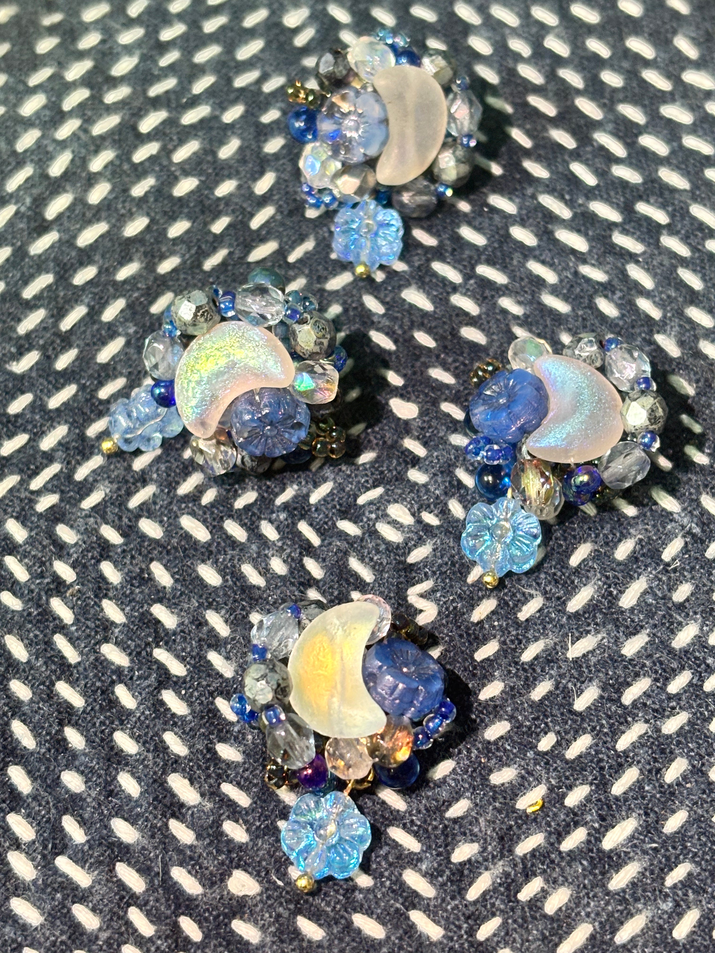 「Moonlit Blossoms」Handmade Beaded Earrings