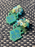 「Flat Vase」Flower Arrangement Statement Earrings: Handmade Beaded Floral Earrings