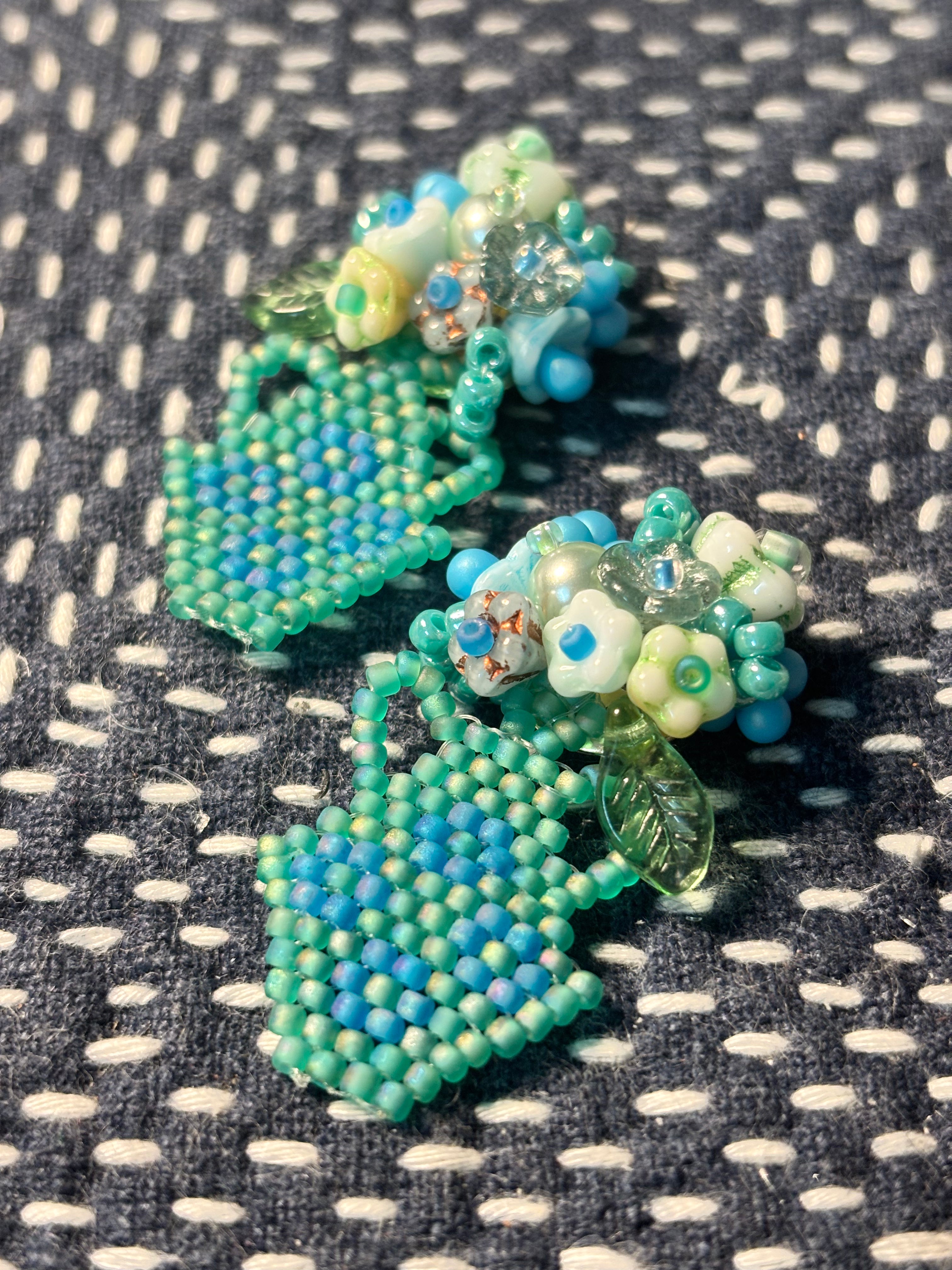 「Flat Vase」Flower Arrangement Statement Earrings: Handmade Beaded Floral Earrings