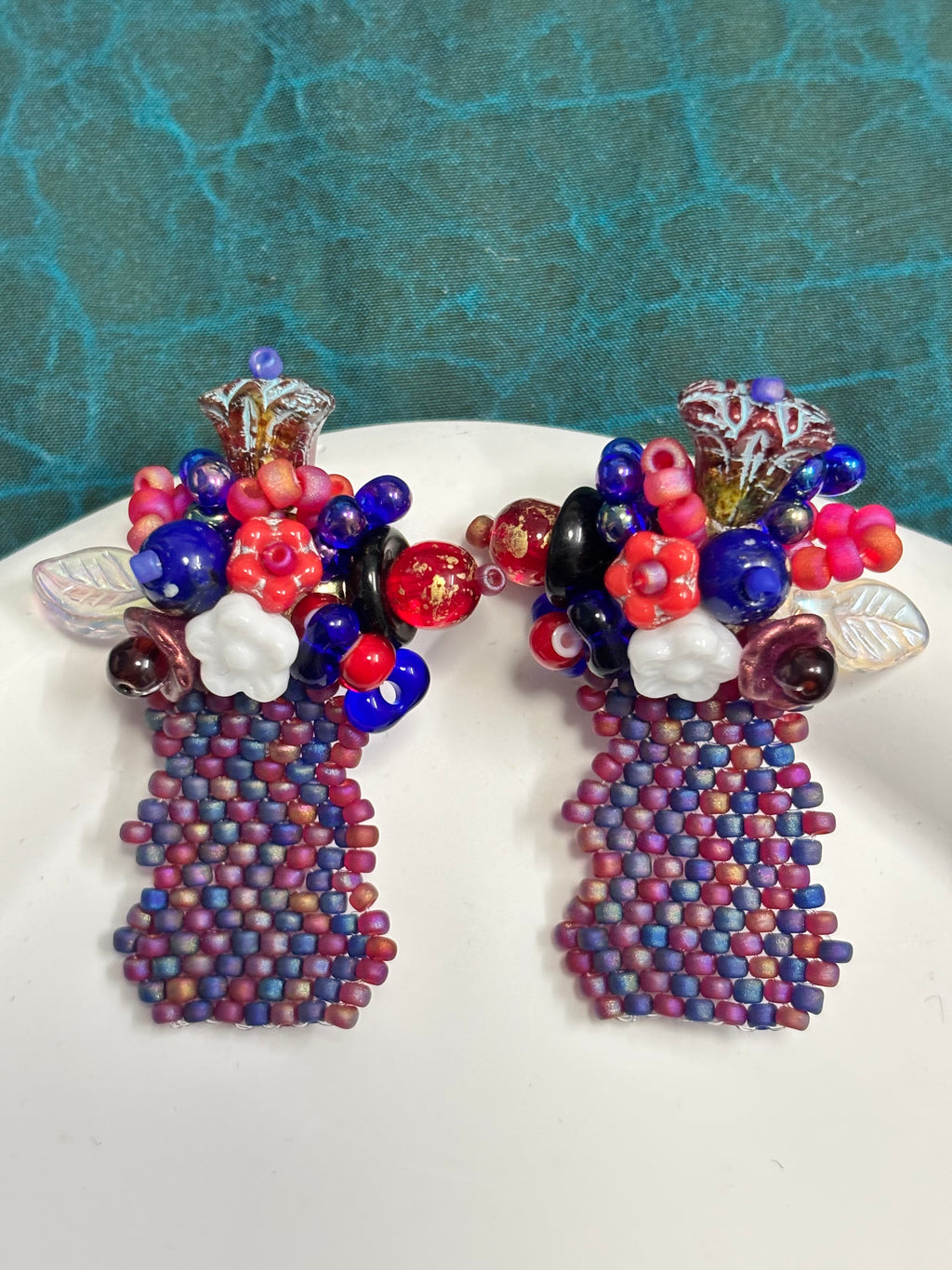「Flat Vase」Handmade Beaded Floral Stud Earrings,Beaded Earrings for Vacations,Romantic Summer Looks