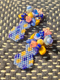 「Flat Vase」Handmade Czech Glass Beaded Ear Studs: Floral Arrangement Earrings