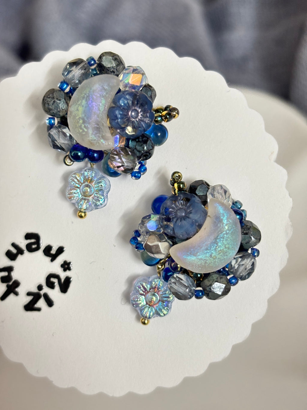 「Moonlit Blossoms」Handmade Beaded Earrings