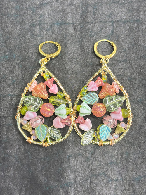 「Dreamcatcher Garden」Floral Dangle Earrings: Handmade Czech Glass Cottagecore Earrings