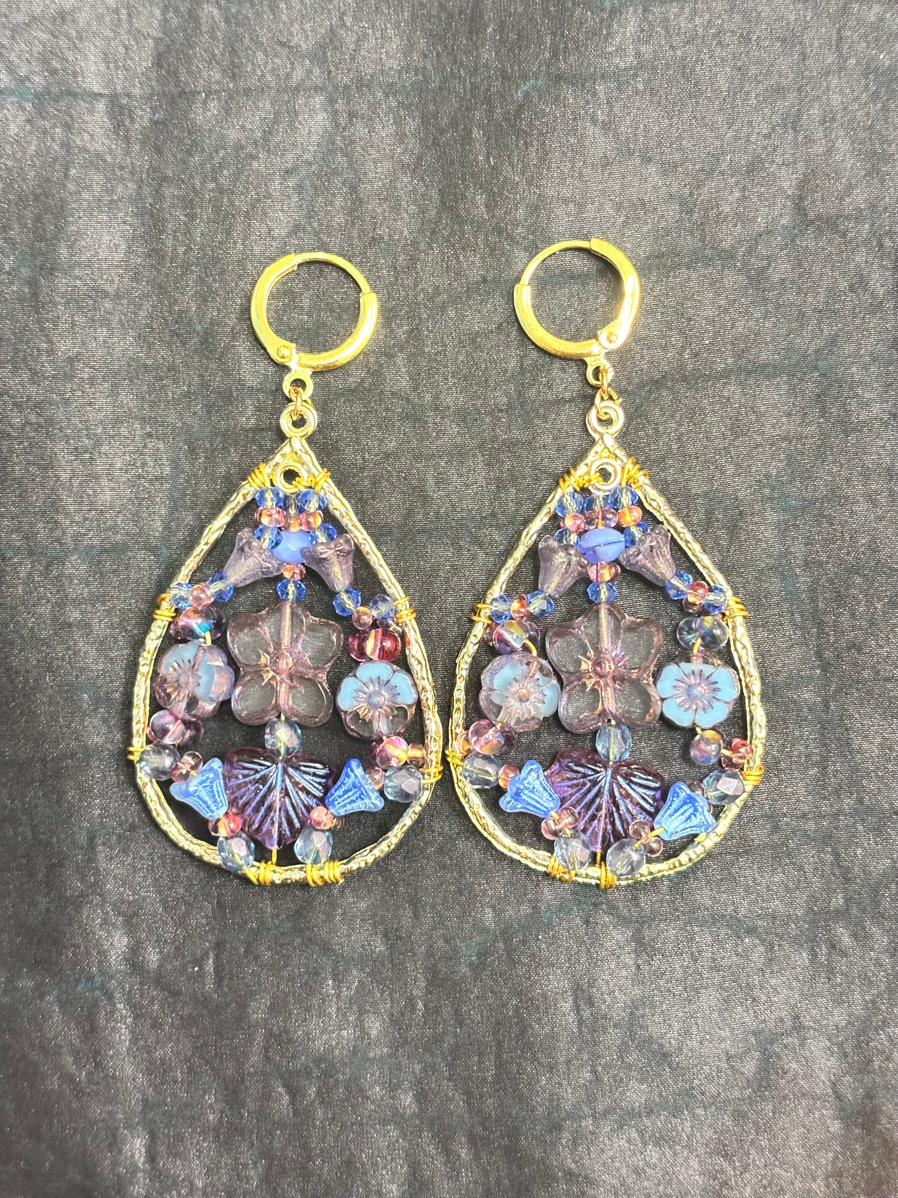 「Dreamcatcher Garden」Floral Dangle Earrings: Handmade Czech Glass Cottagecore Earrings