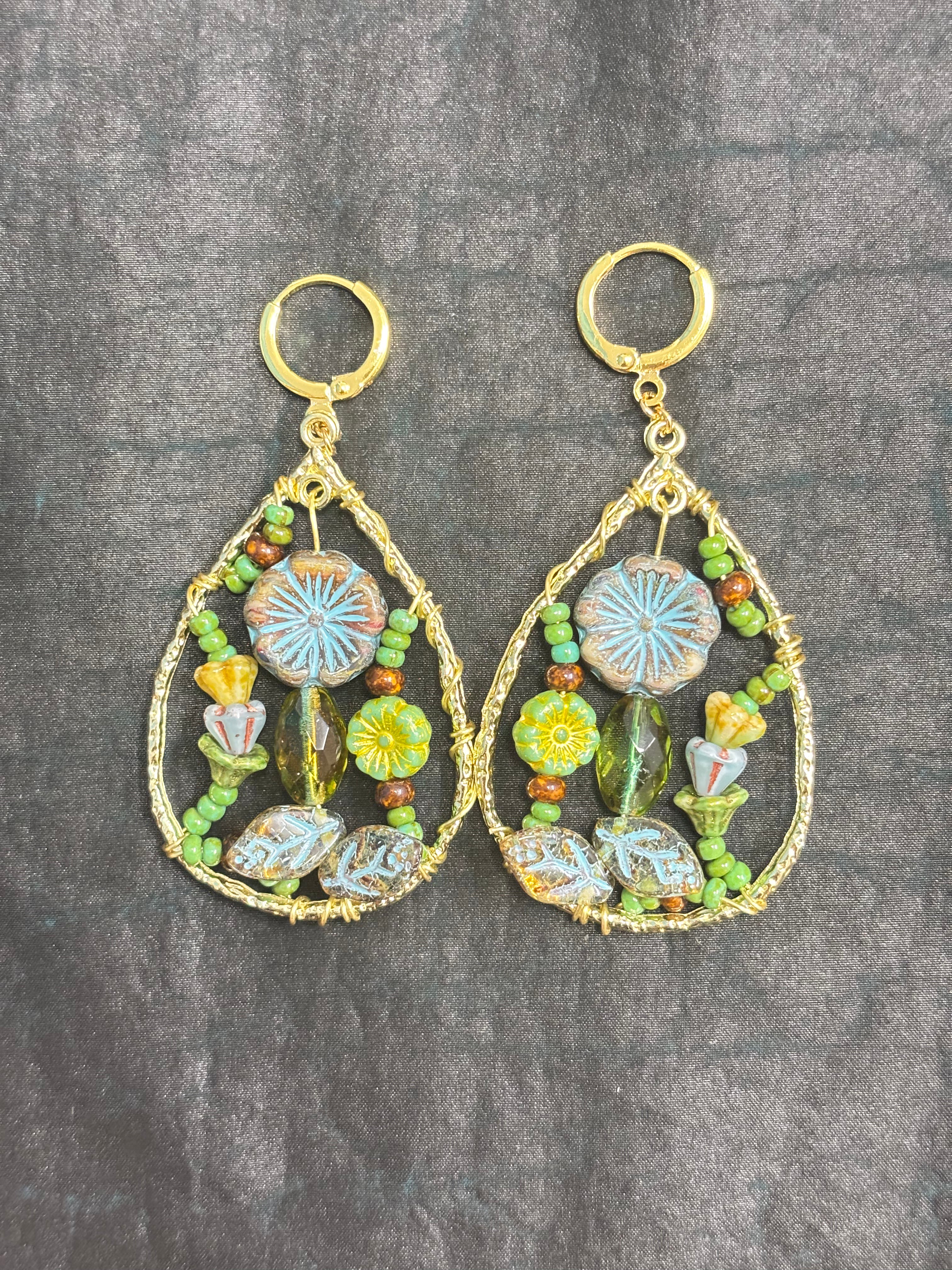 「Dreamcatcher Garden」Handmade Earrings: Handmade Czech Glass Cottagecore Earrings