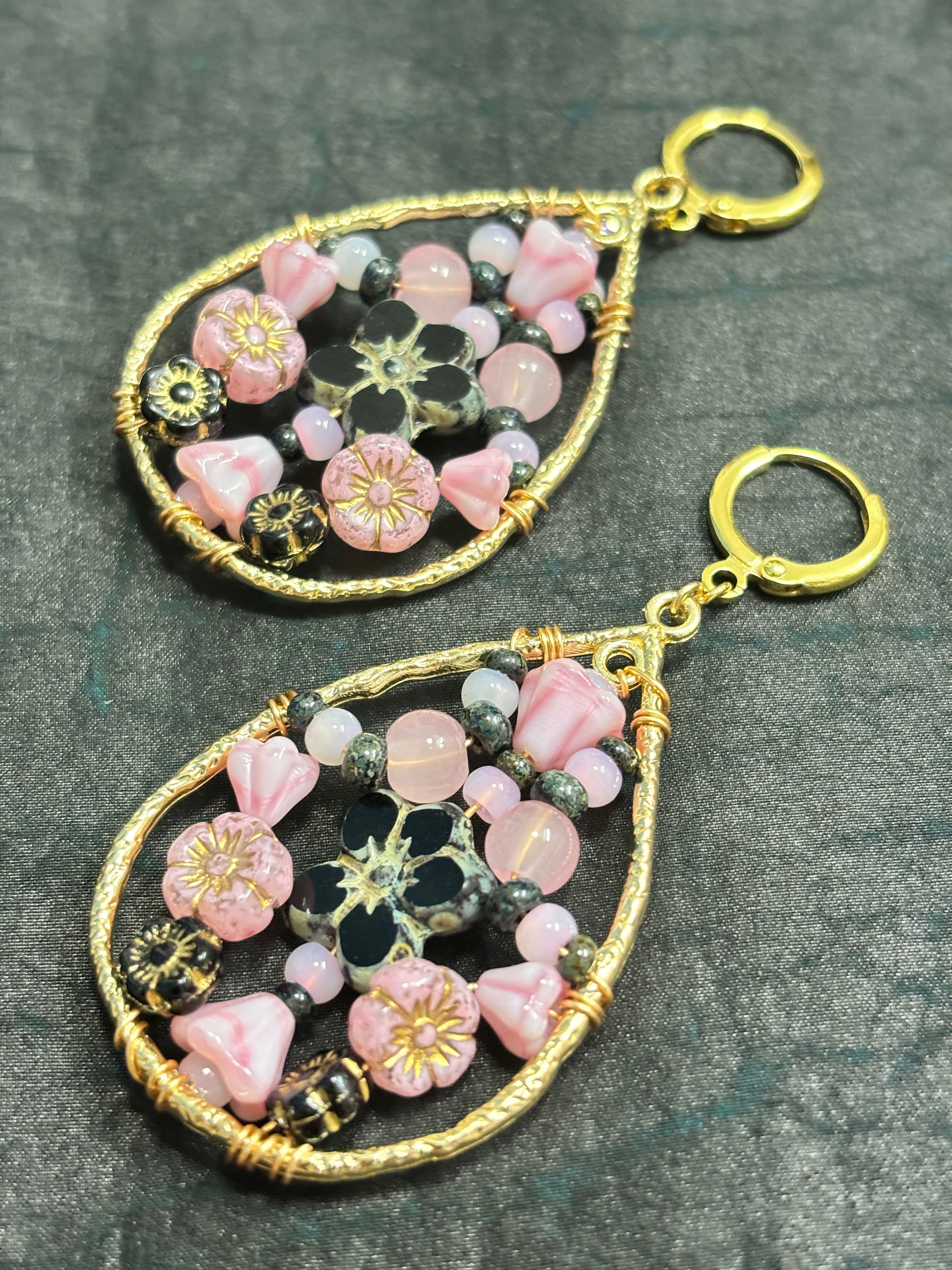 「Dreamcatcher Garden」Floral Dangle Earrings: Handmade Czech Glass Cottagecore Earrings