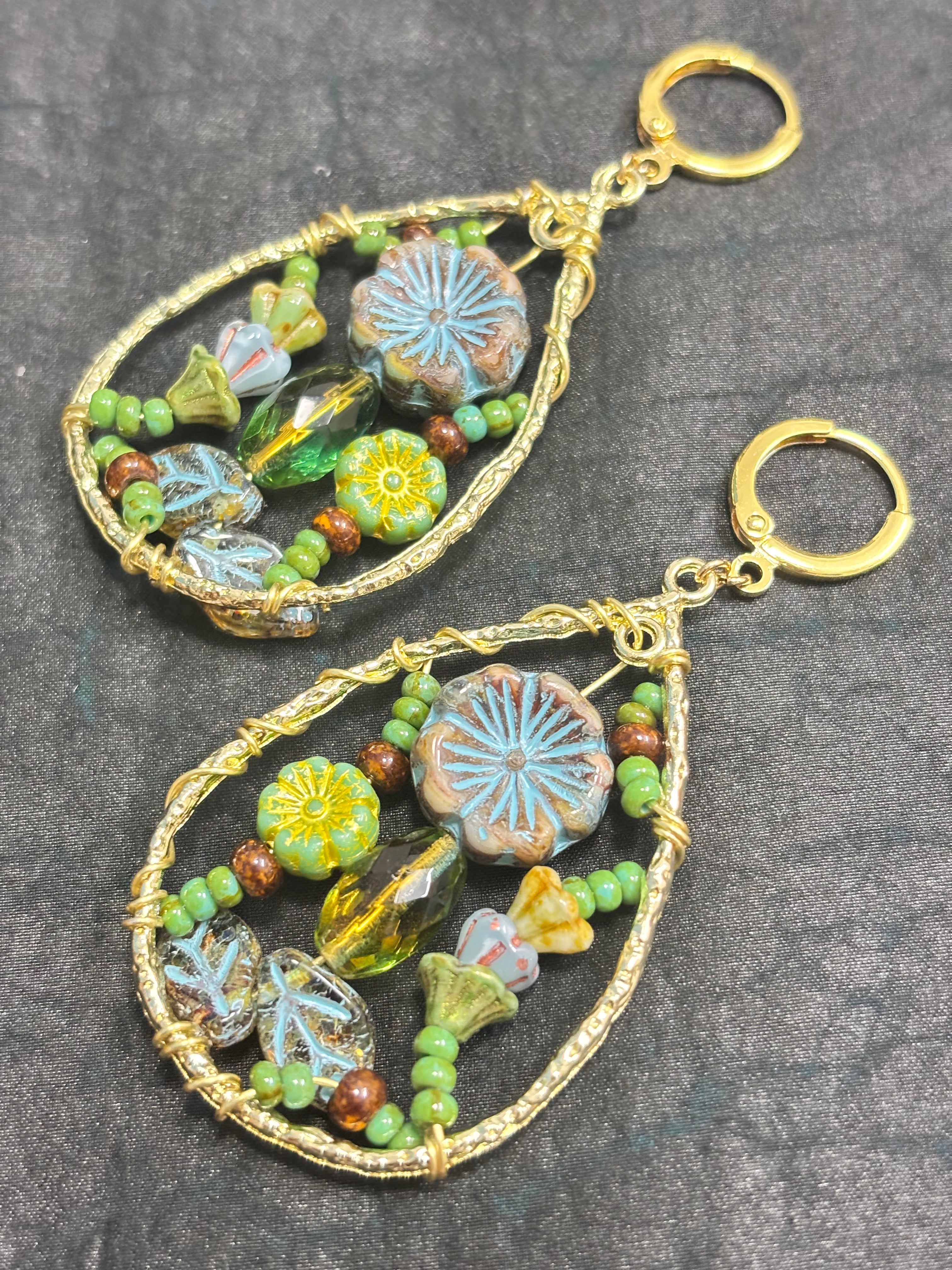 「Dreamcatcher Garden」Handmade Earrings: Handmade Czech Glass Cottagecore Earrings