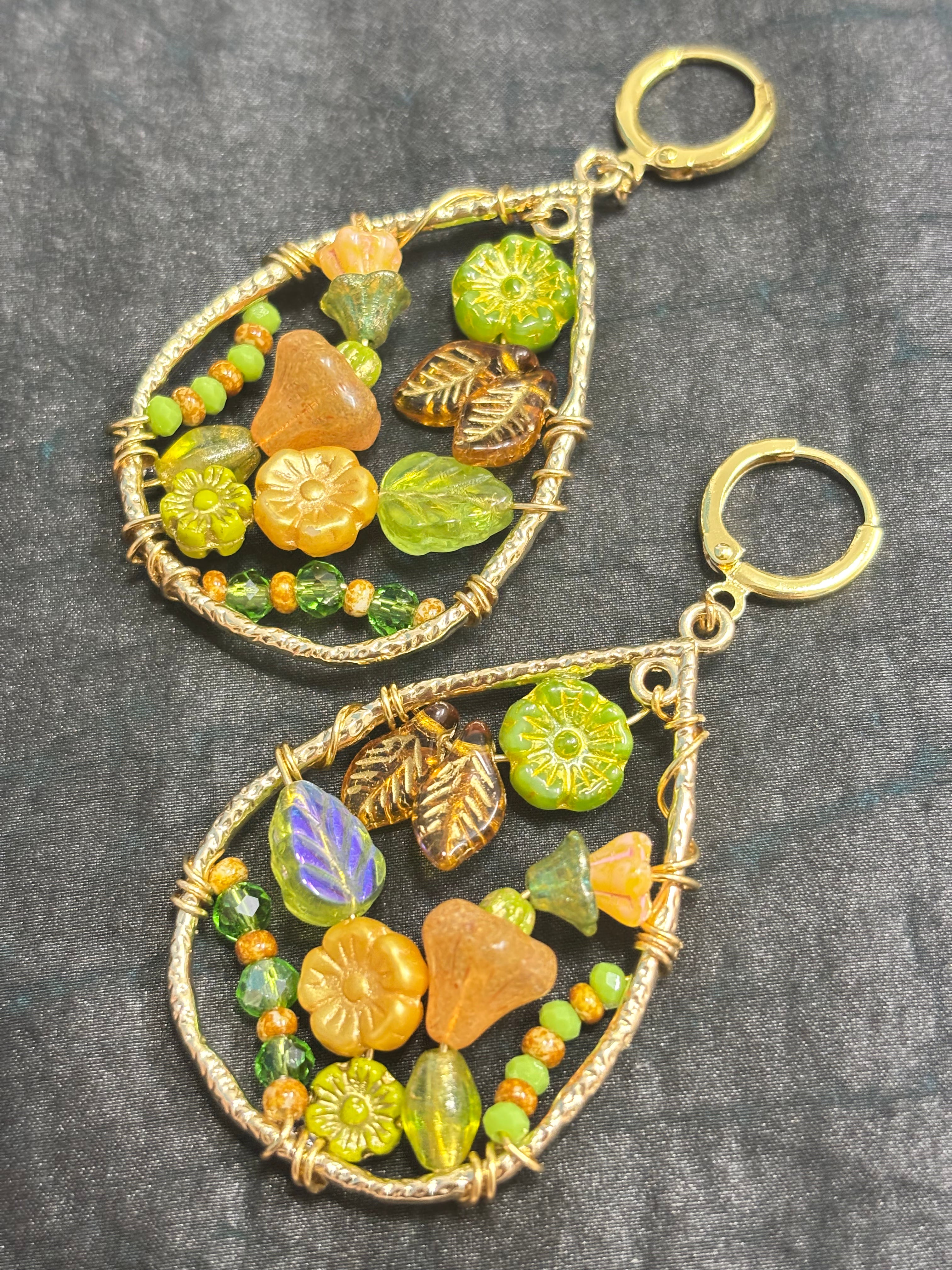 「Dreamcatcher Garden」Floral Dangle Earrings: Handmade Czech Glass Cottagecore Earrings