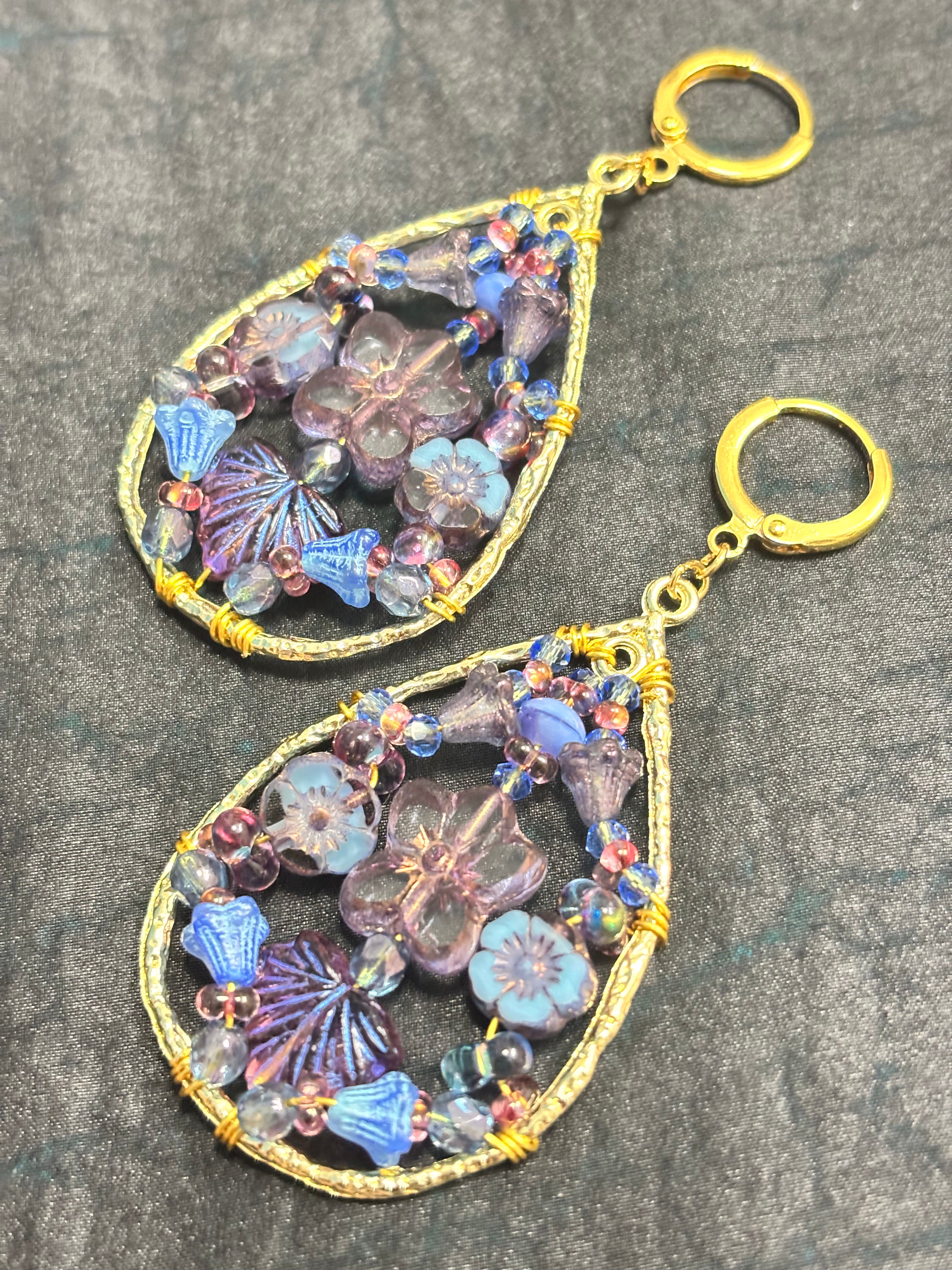 「Dreamcatcher Garden」Floral Dangle Earrings: Handmade Czech Glass Cottagecore Earrings