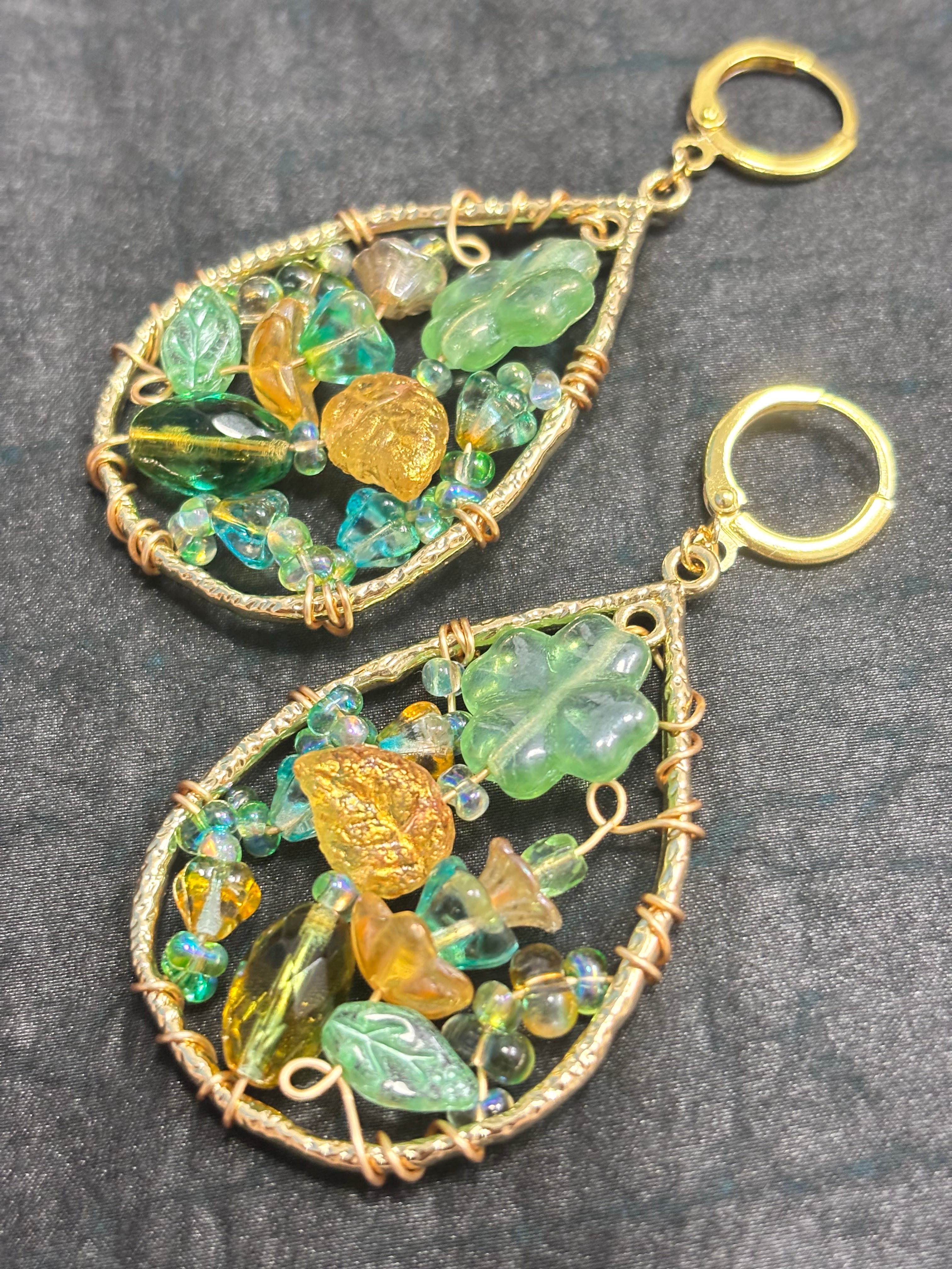 「Dreamcatcher Garden」Floral Dangle Earrings: Handmade Czech Glass Cottagecore Earrings