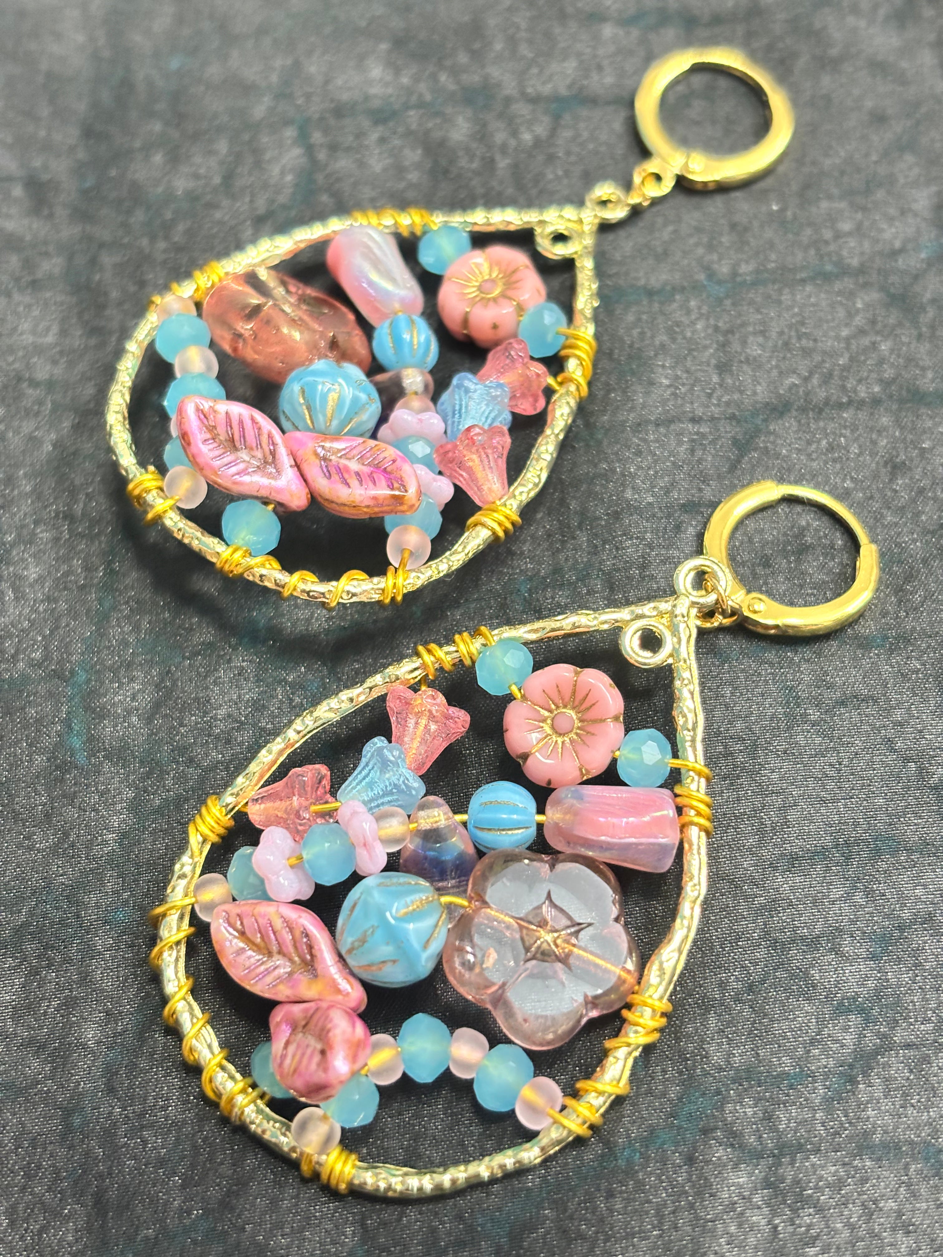 「Dreamcatcher Garden」Floral Dangle Earrings: Handmade Czech Glass Cottagecore Earrings