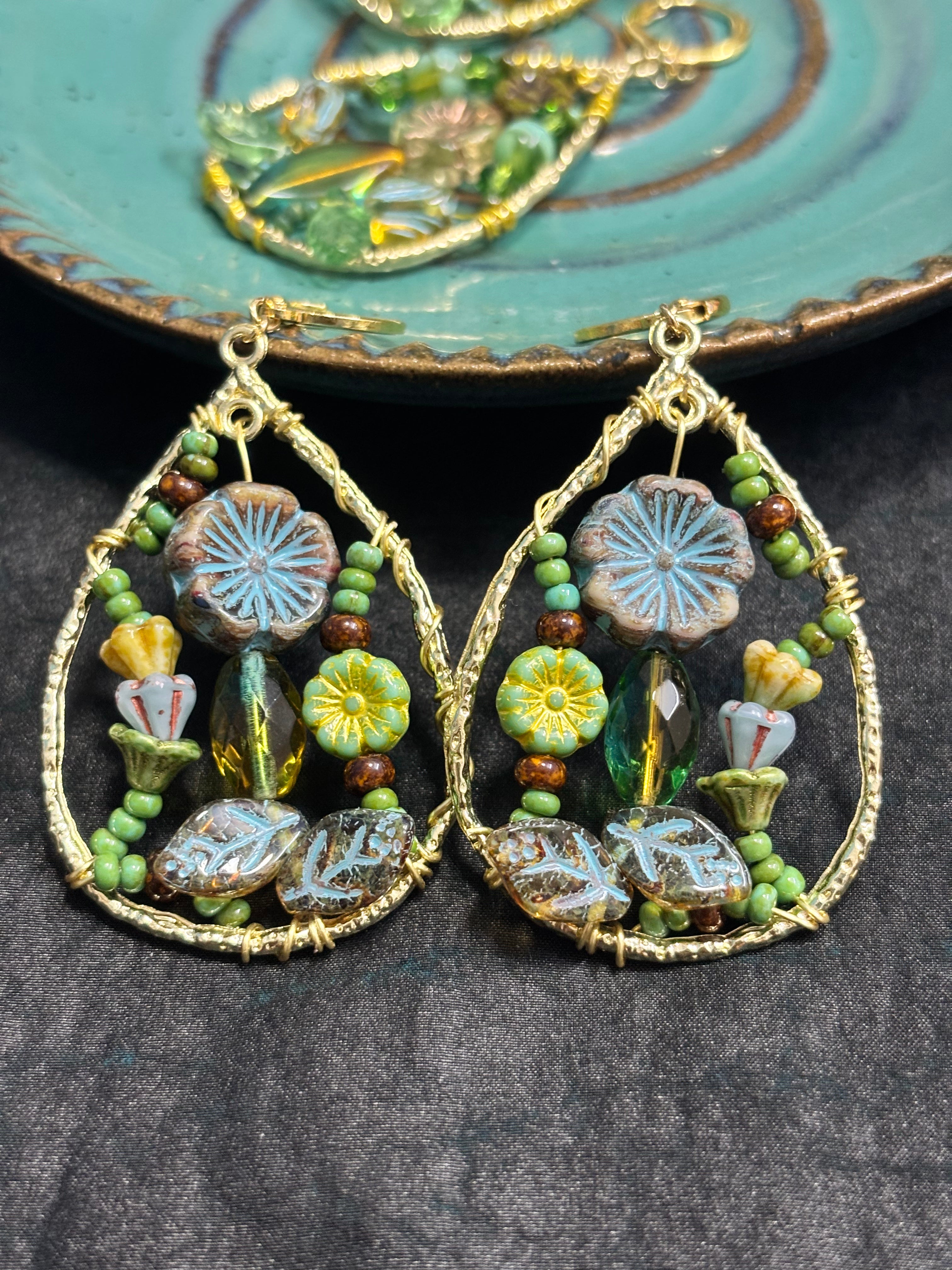 「Dreamcatcher Garden」Handmade Earrings: Handmade Czech Glass Cottagecore Earrings