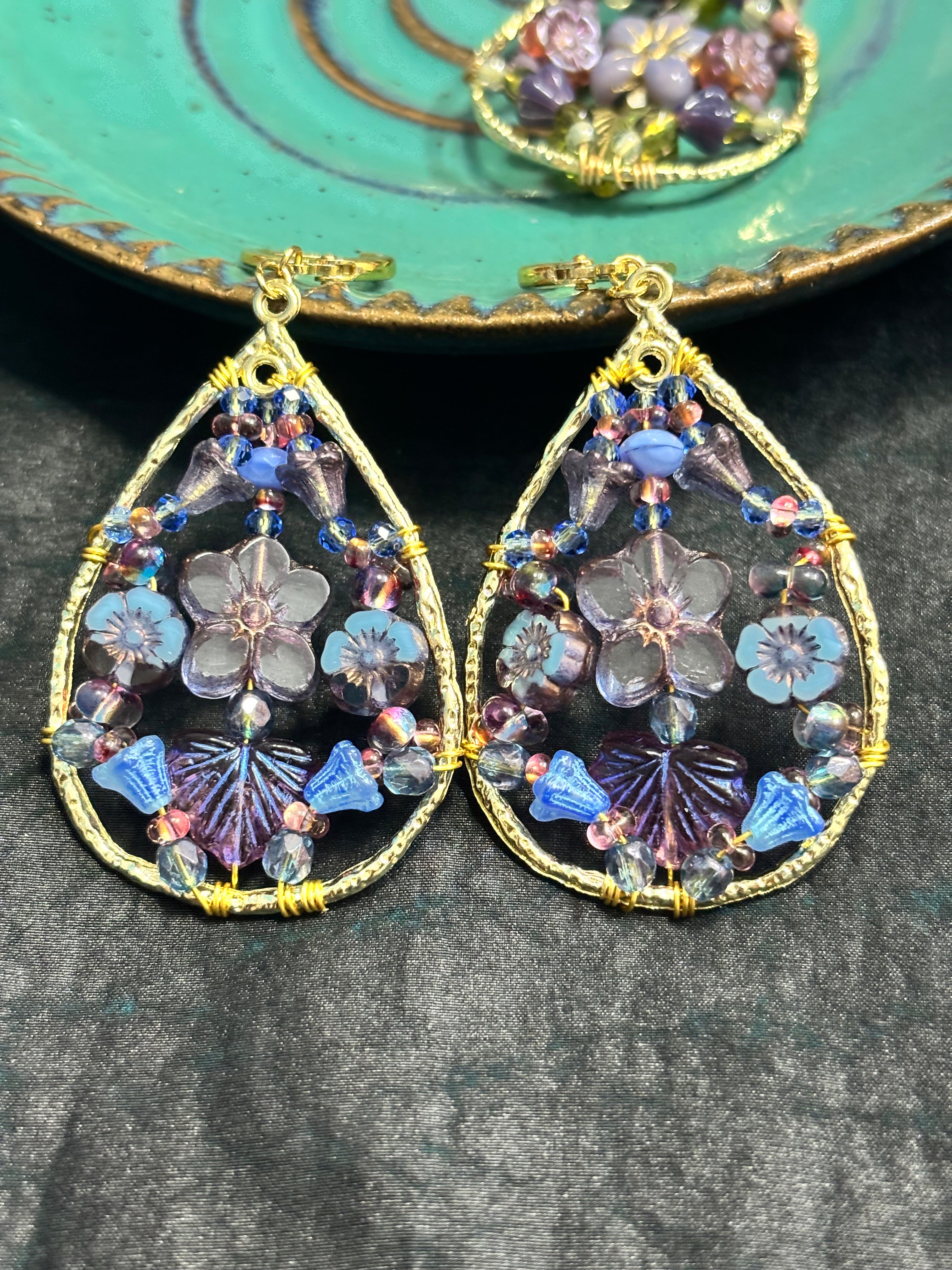 「Dreamcatcher Garden」Floral Dangle Earrings: Handmade Czech Glass Cottagecore Earrings