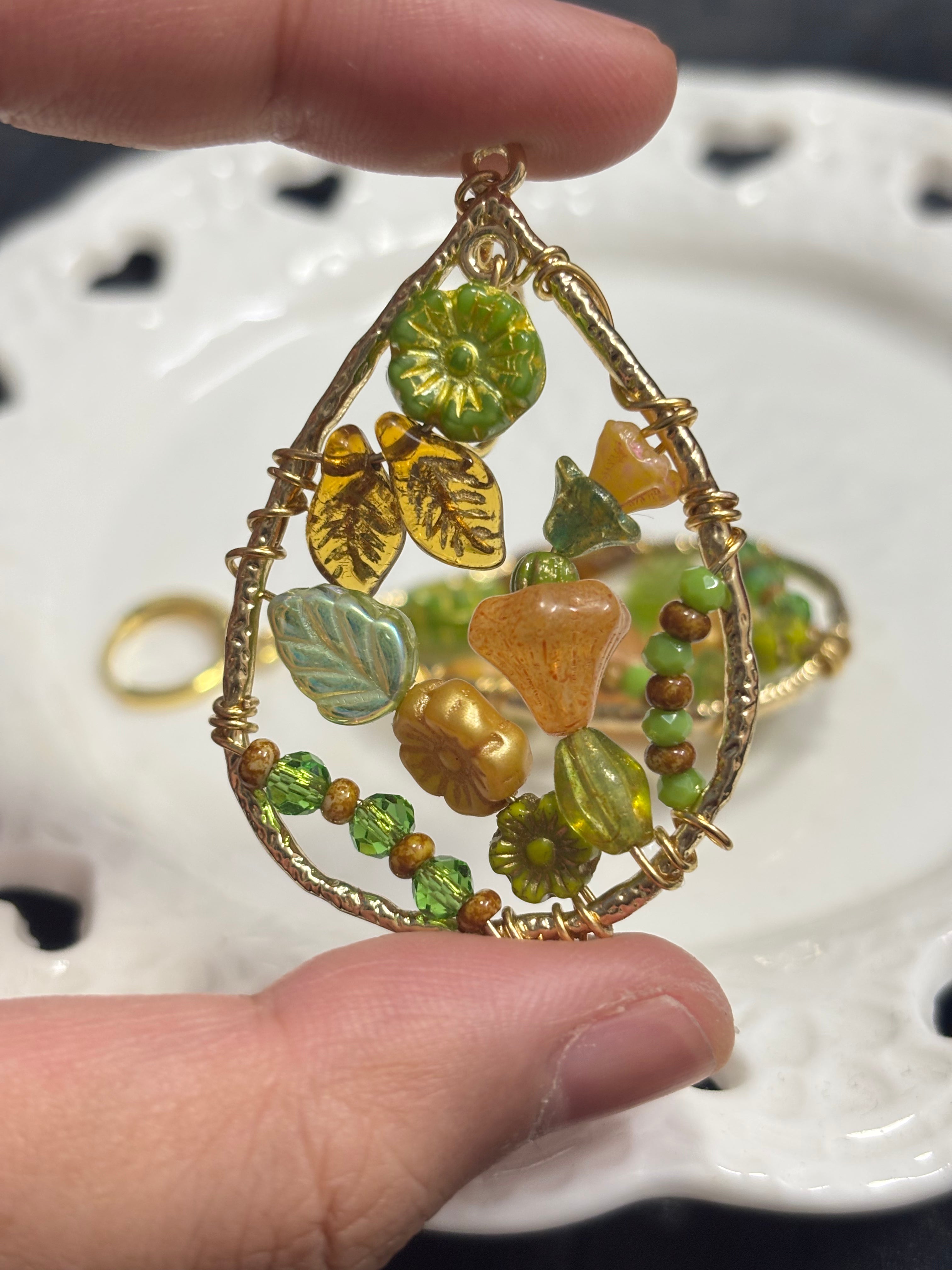 「Dreamcatcher Garden」Floral Dangle Earrings: Handmade Czech Glass Cottagecore Earrings