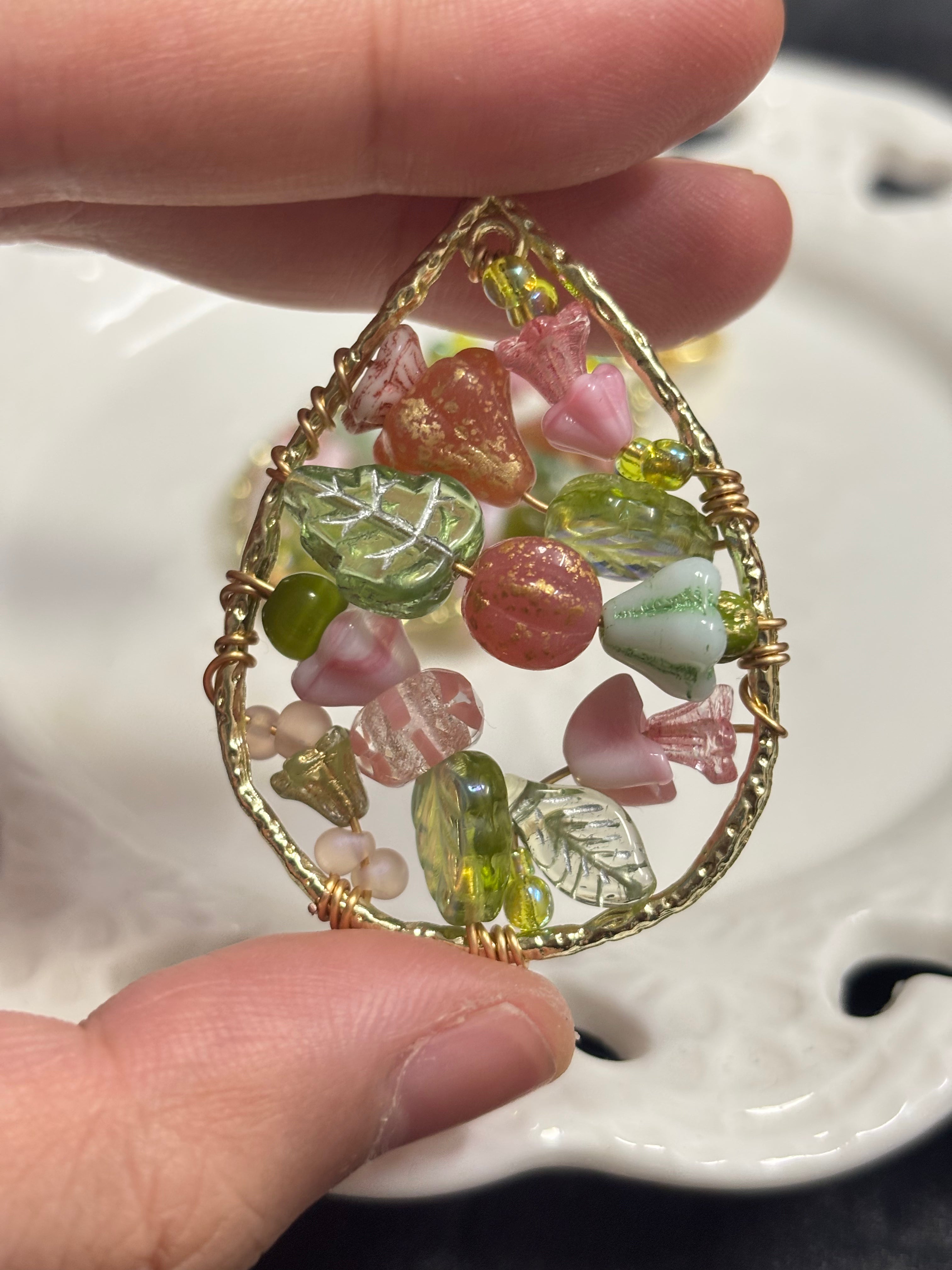 「Dreamcatcher Garden」Floral Dangle Earrings: Handmade Czech Glass Cottagecore Earrings