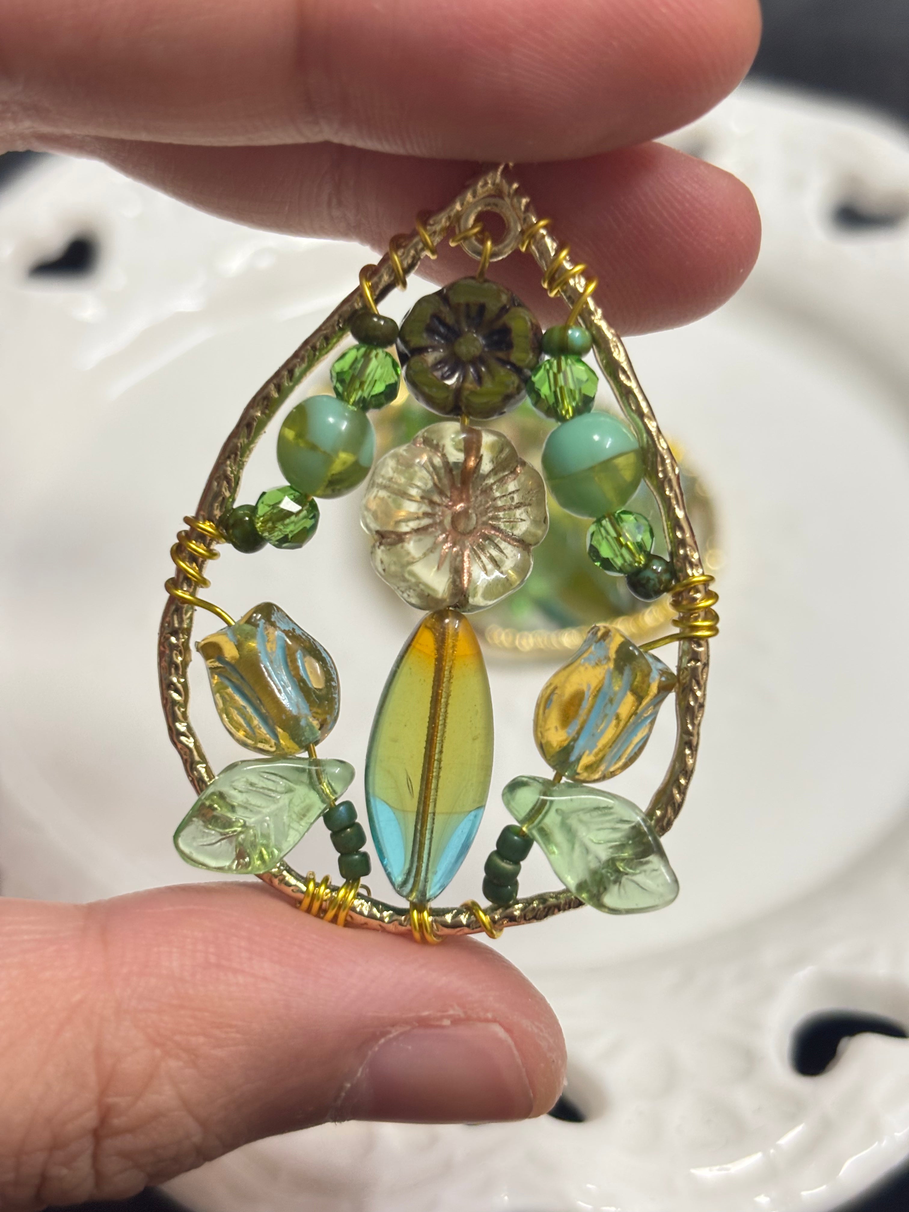 「Dreamcatcher Garden」Floral Dangle Earrings: Handmade Czech Glass Cottagecore Earrings