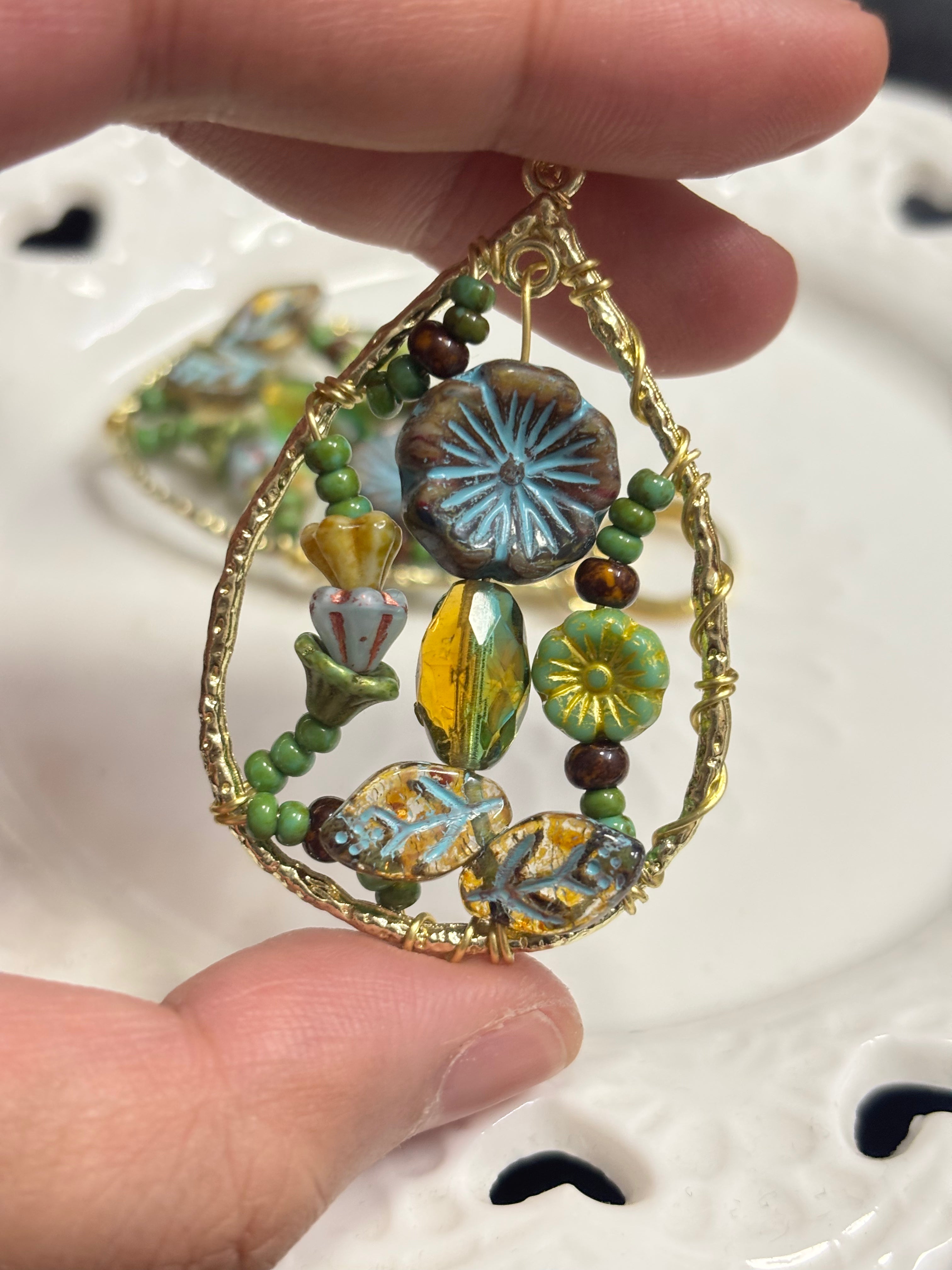 「Dreamcatcher Garden」Handmade Earrings: Handmade Czech Glass Cottagecore Earrings