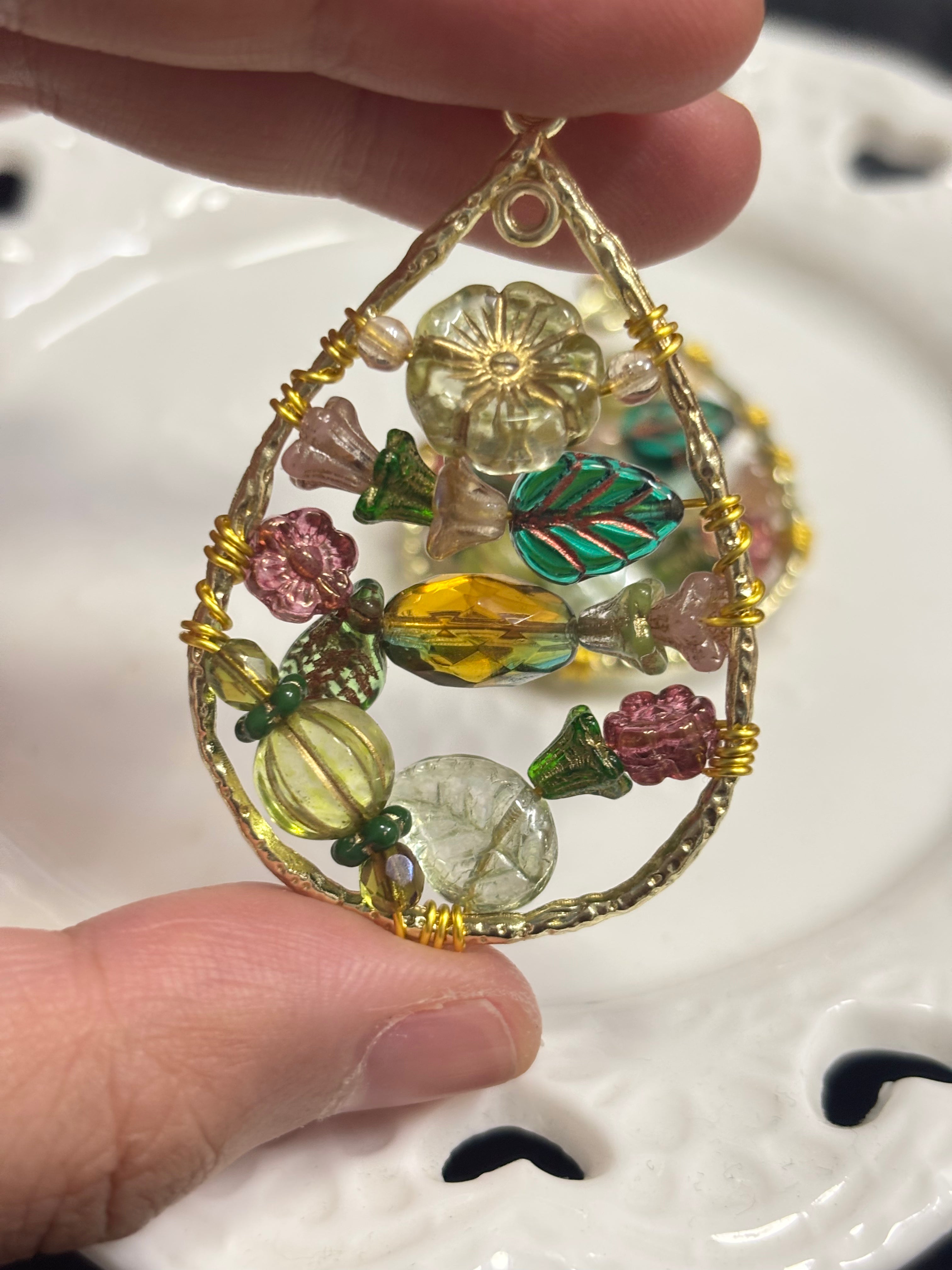 「Dreamcatcher Garden」Floral Dangle Earrings: Handmade Czech Glass Cottagecore Earrings
