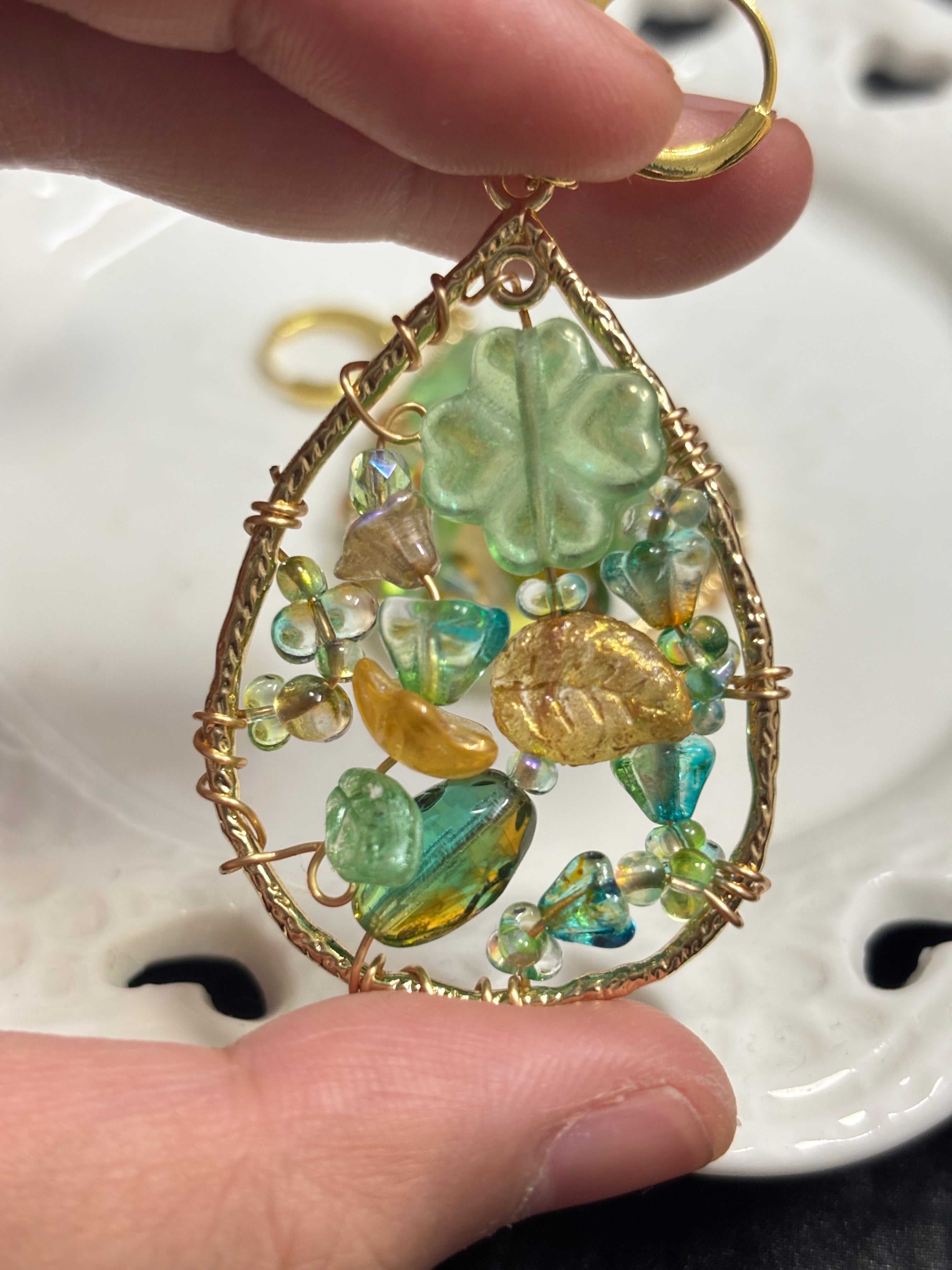 「Dreamcatcher Garden」Floral Dangle Earrings: Handmade Czech Glass Cottagecore Earrings