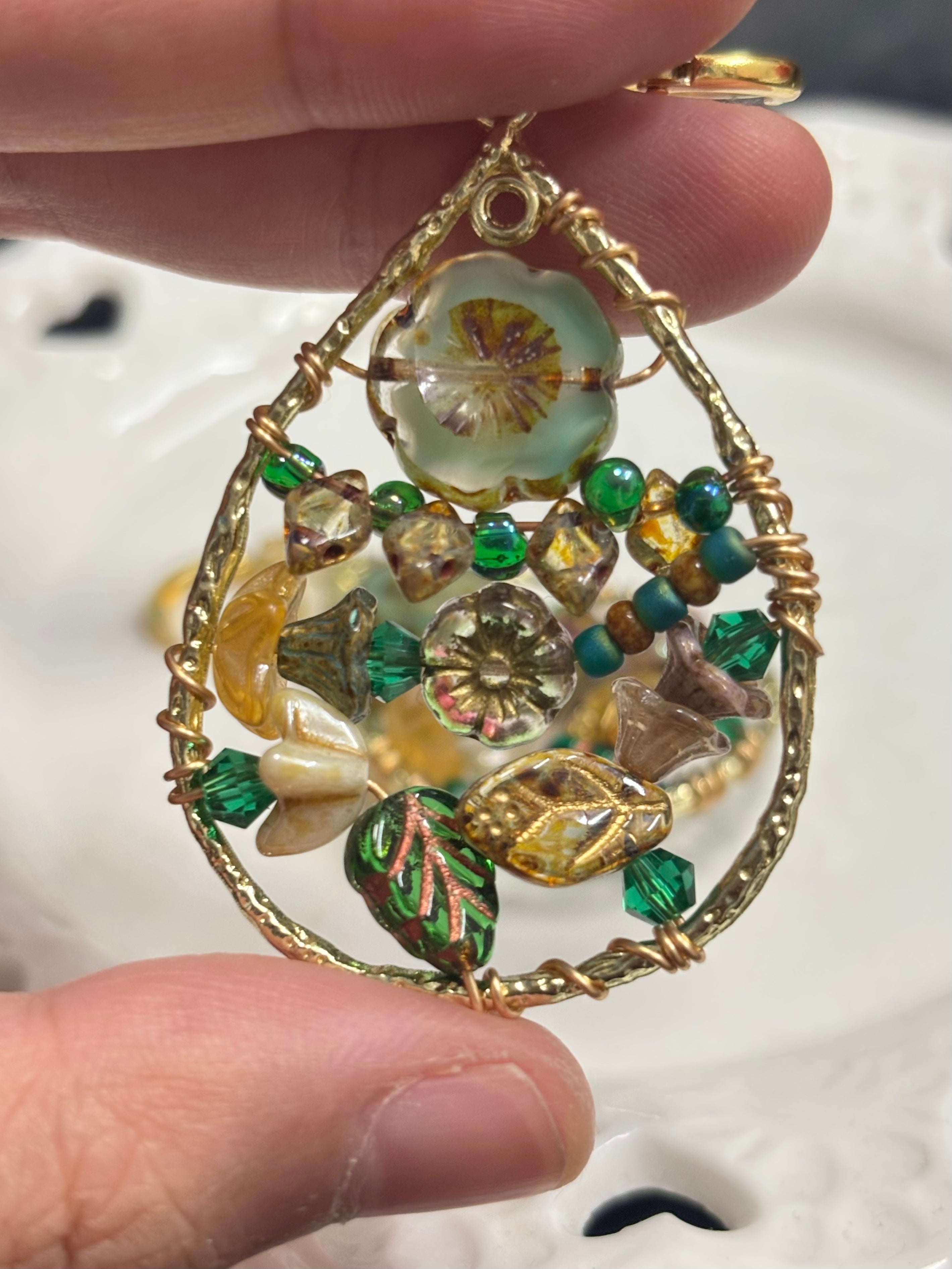 「Dreamcatcher Garden」Floral Dangle Earrings: Handmade Czech Glass Cottagecore Earrings