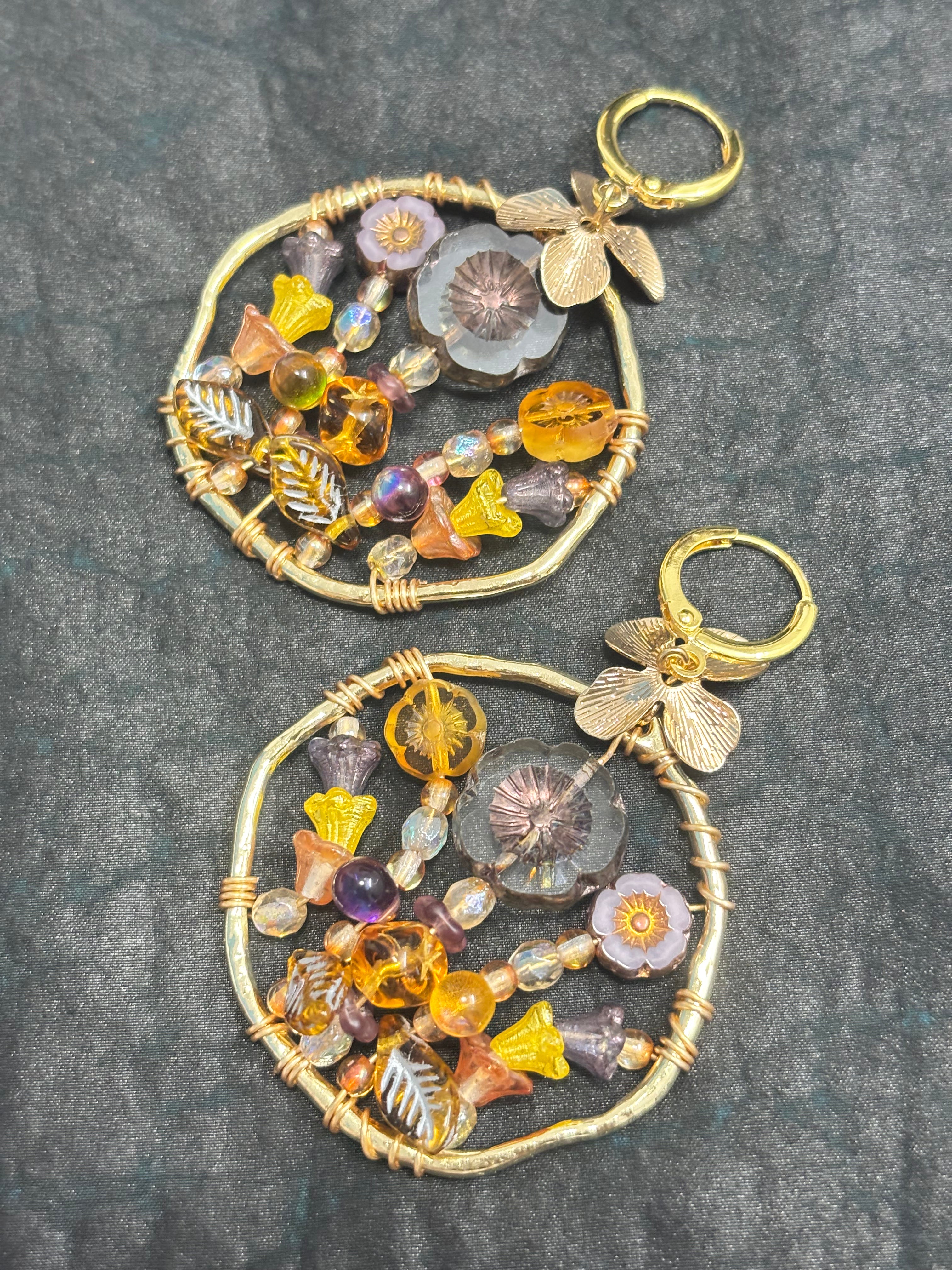 「Dreamcatcher Garden」Floral Dangle Earrings: Handmade Czech Glass Cottagecore Jewelry