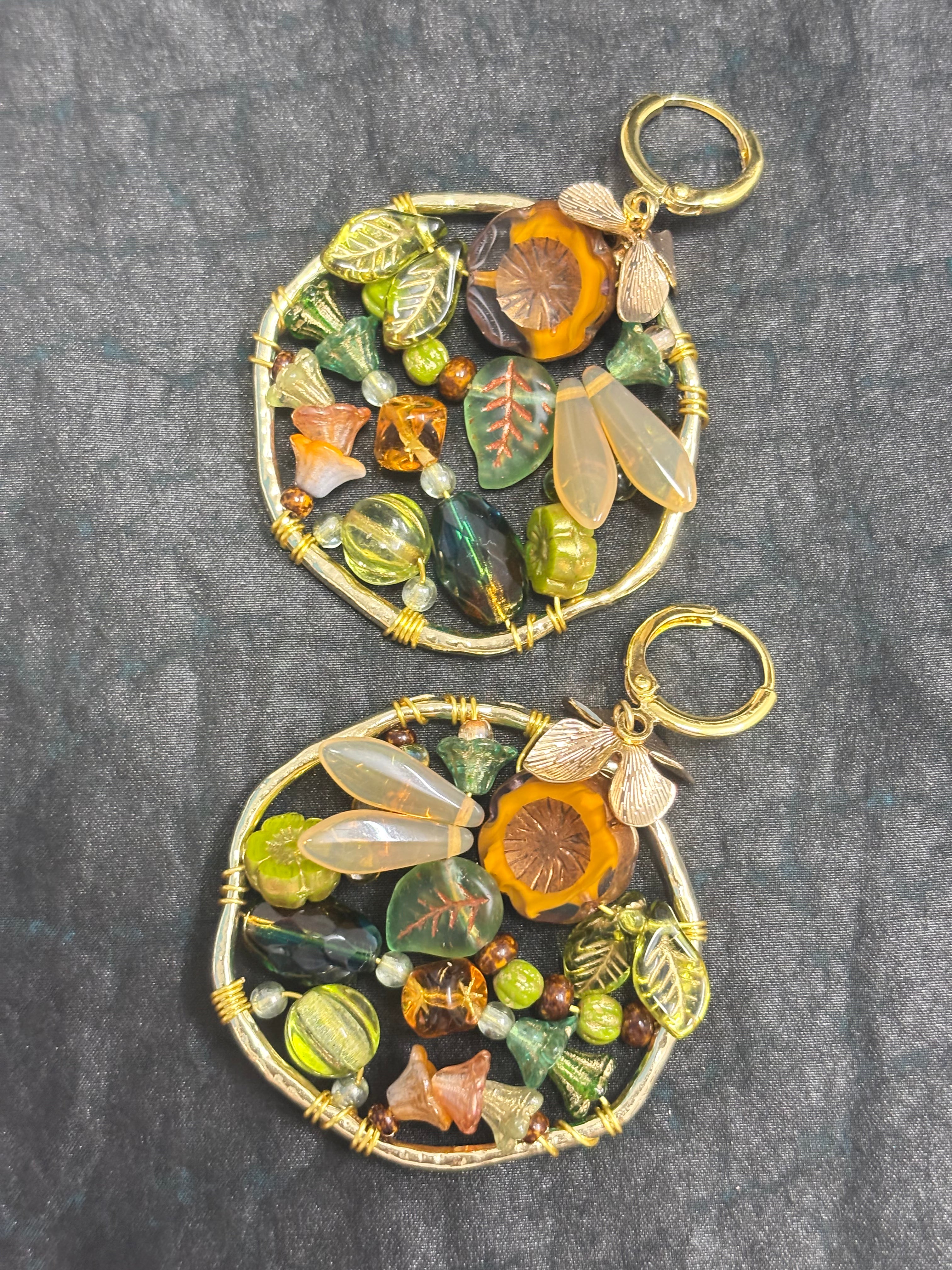 「Dreamcatcher Garden」Floral Dangle Earrings: Handmade Czech Glass Cottagecore Earrings