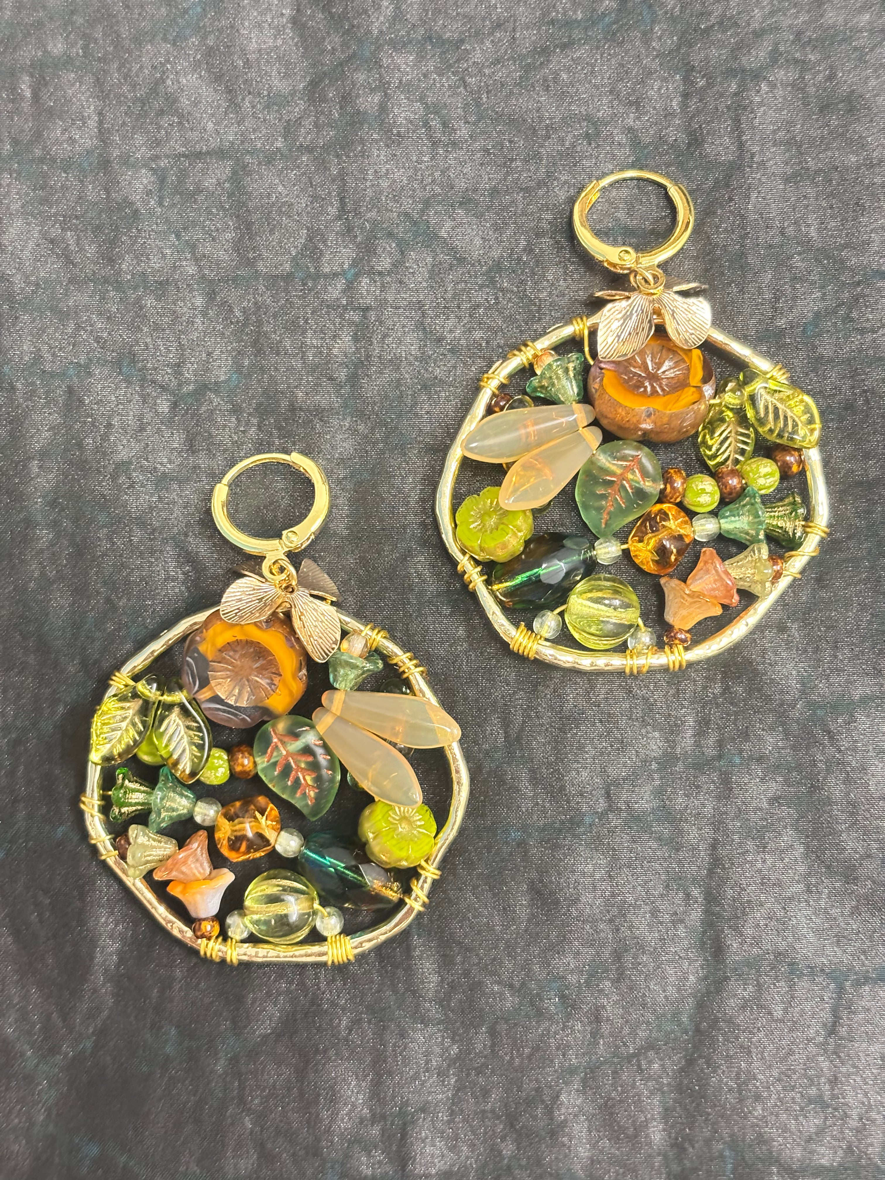 「Dreamcatcher Garden」Floral Dangle Earrings: Handmade Czech Glass Cottagecore Earrings