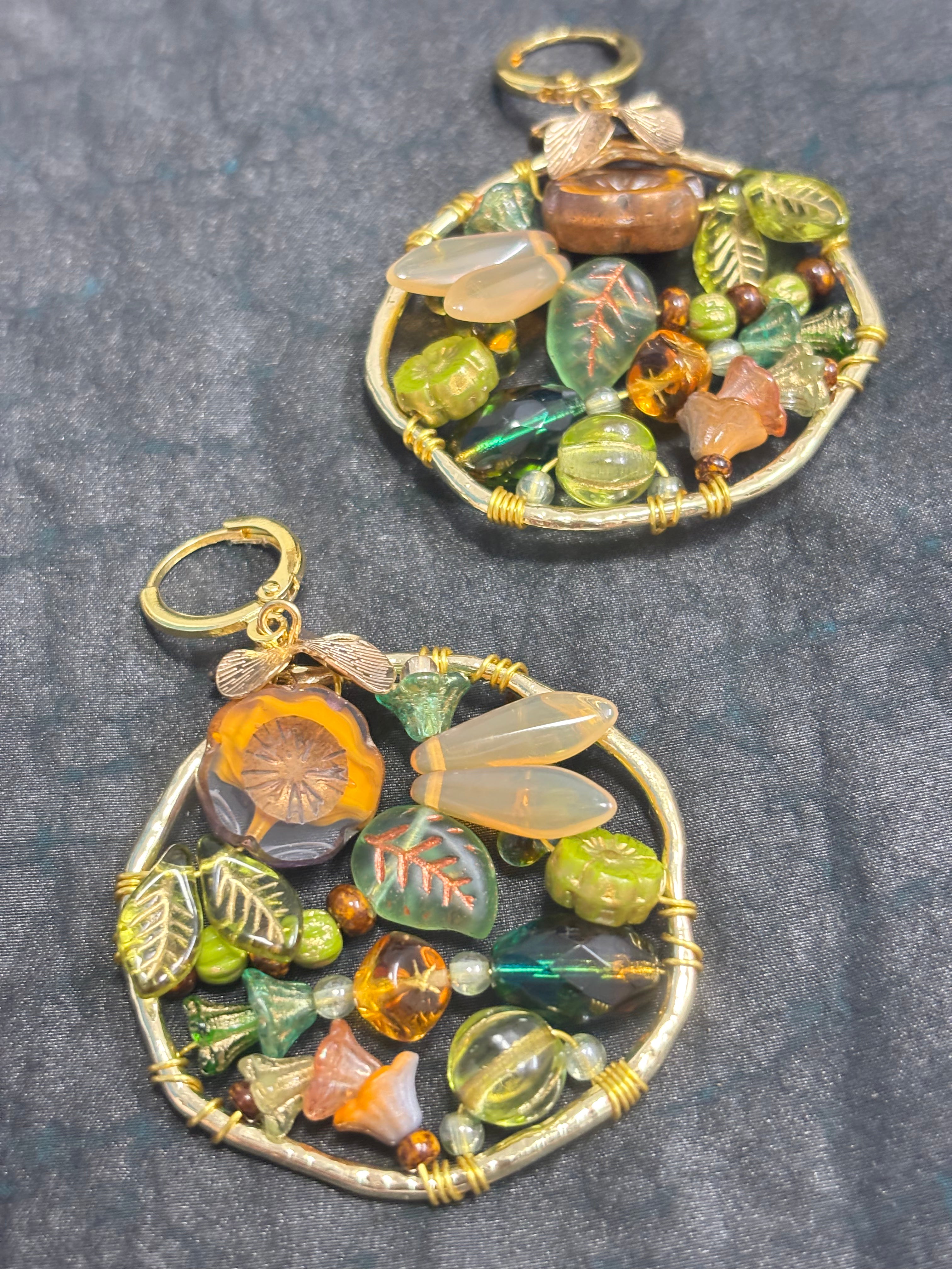 「Dreamcatcher Garden」Floral Dangle Earrings: Handmade Czech Glass Cottagecore Earrings