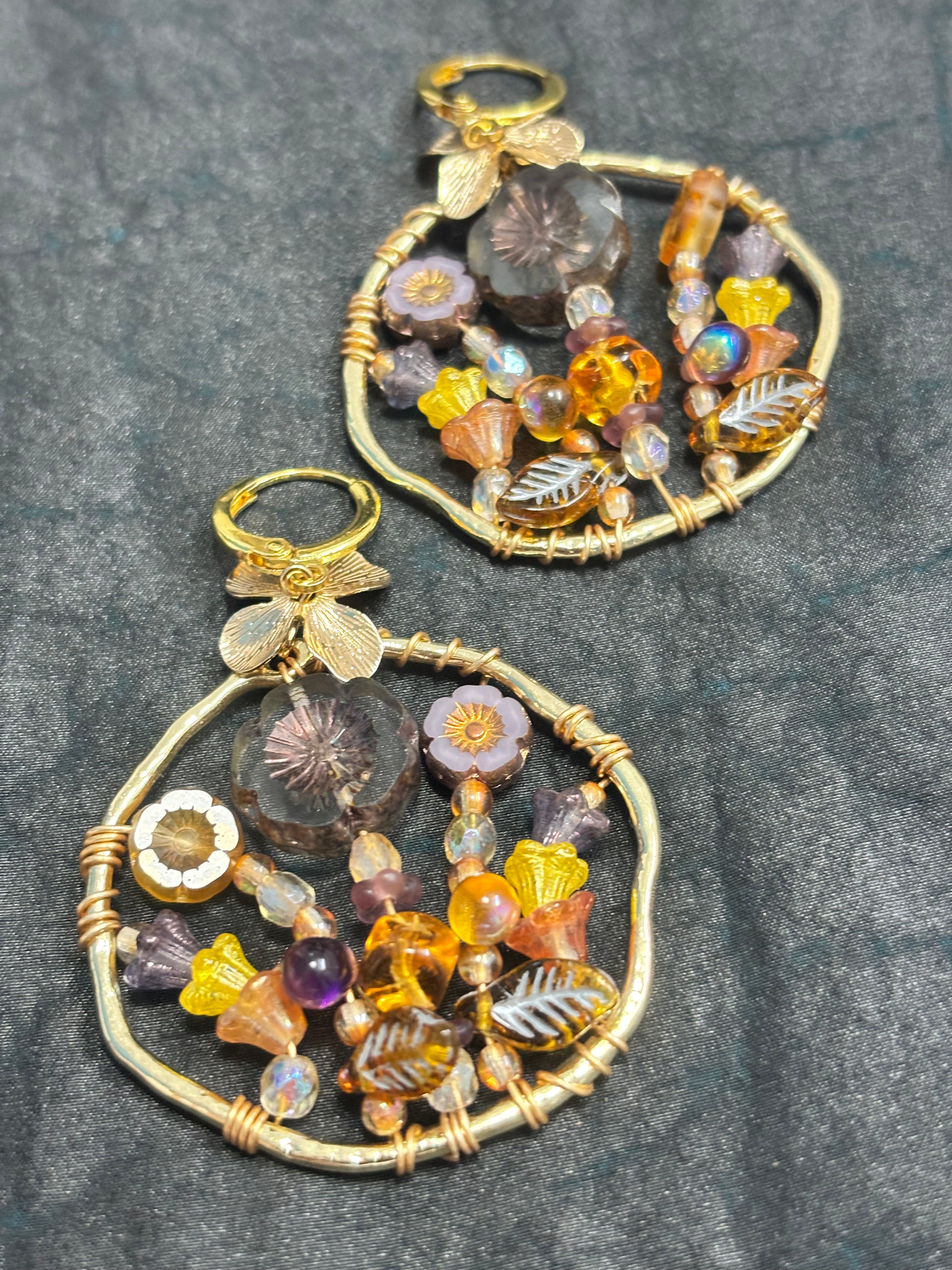 「Dreamcatcher Garden」Floral Dangle Earrings: Handmade Czech Glass Cottagecore Jewelry