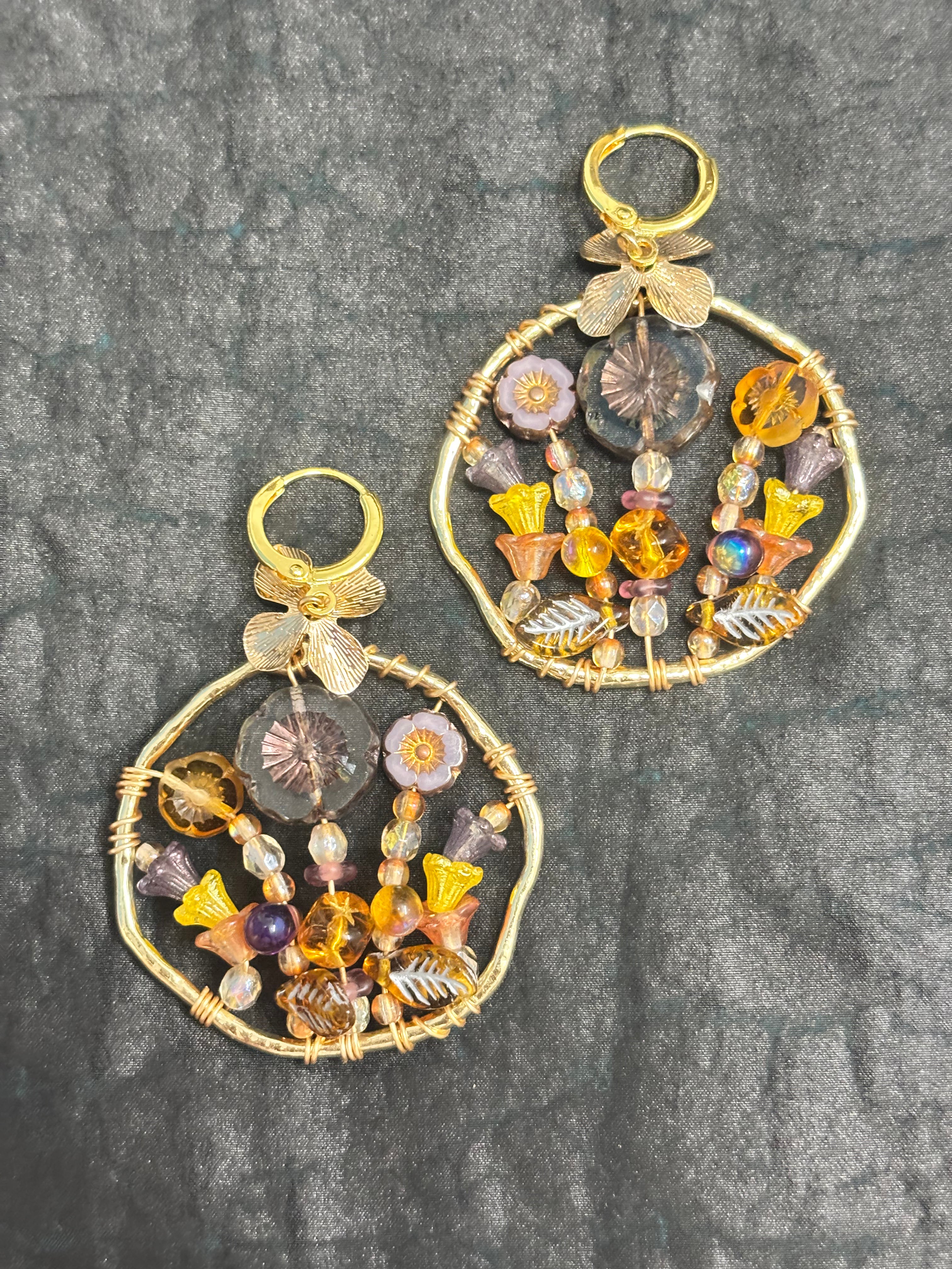 「Dreamcatcher Garden」Floral Dangle Earrings: Handmade Czech Glass Cottagecore Jewelry