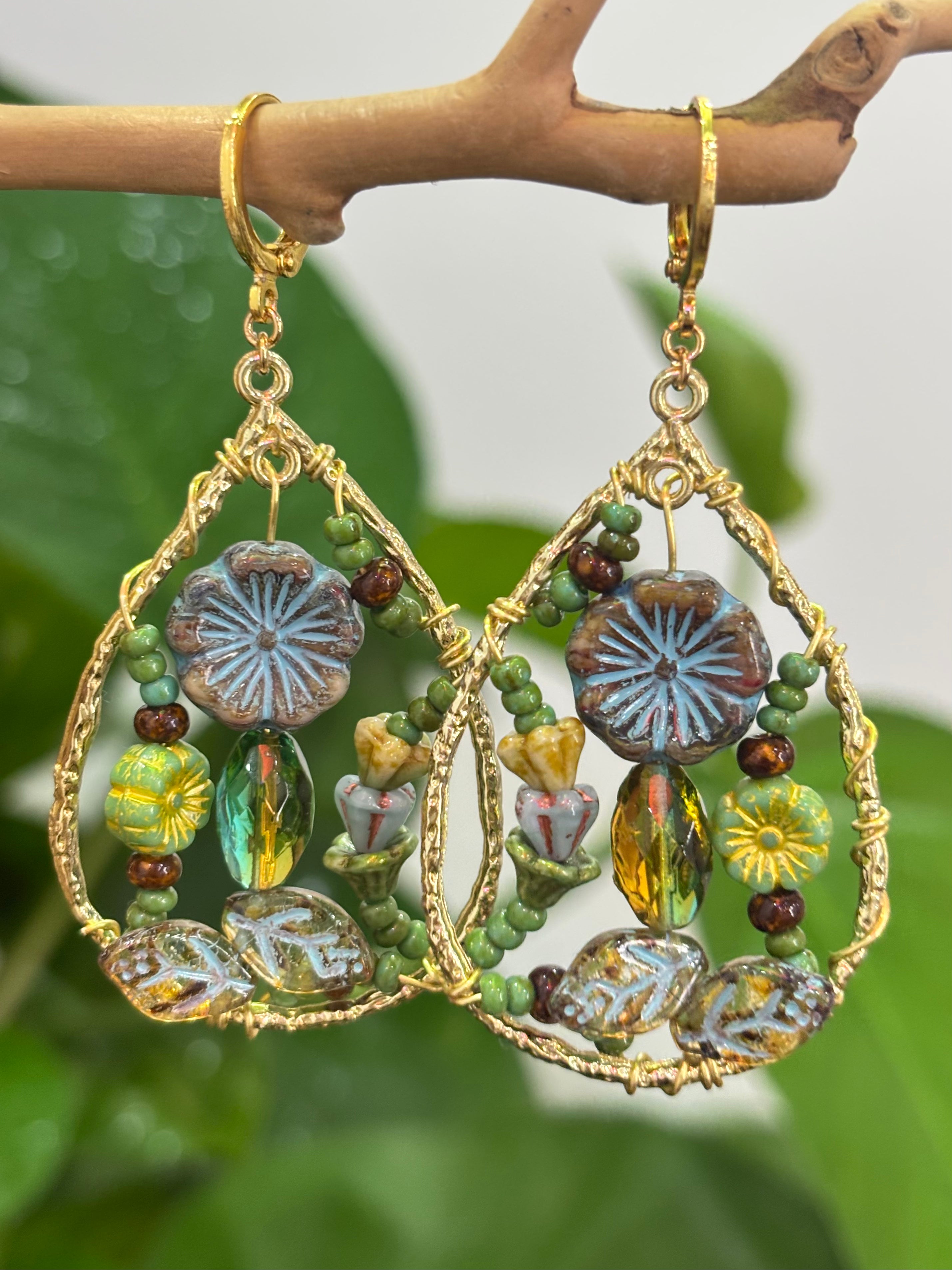 「Dreamcatcher Garden」Handmade Earrings: Handmade Czech Glass Cottagecore Earrings