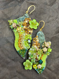 「Flower Bloom Island」Handmade Embroidered Earrings,Island-Shaped Beaded Earrings