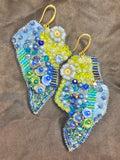 「Flower Bloom Island」Handmade Embroidered Earrings,Island-Shaped Beaded Earrings