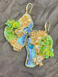 「Flower Bloom Island」Handmade Embroidered Earrings,Island-Shaped Beaded Earrings