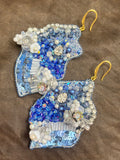 「Flower Bloom Island」Handmade Embroidered Earrings,Island-Shaped Beaded Earrings
