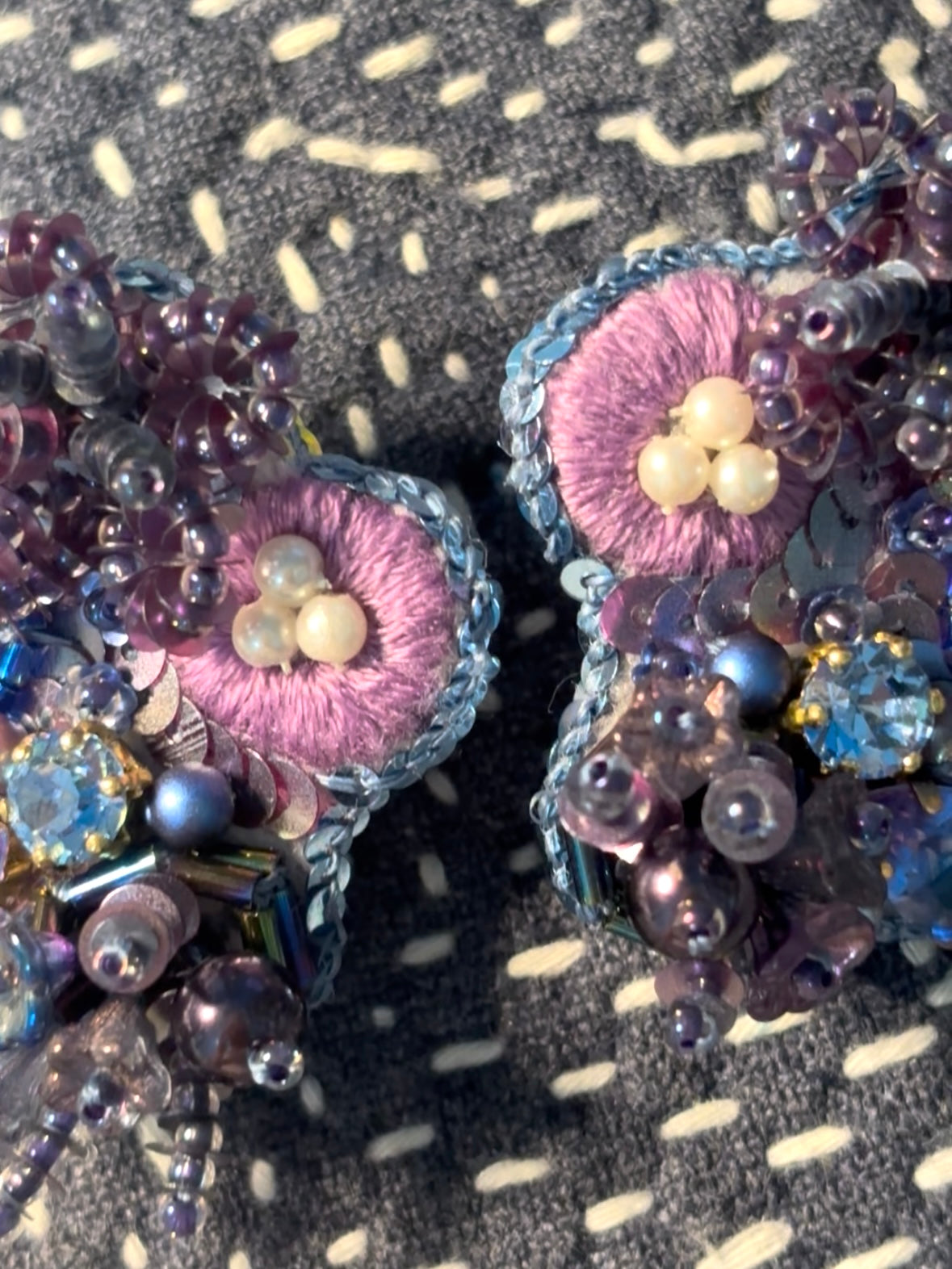 「Corner Flowerbed」Hand Embroidered Flower Earrings: Beaded Floral Stud Earrings