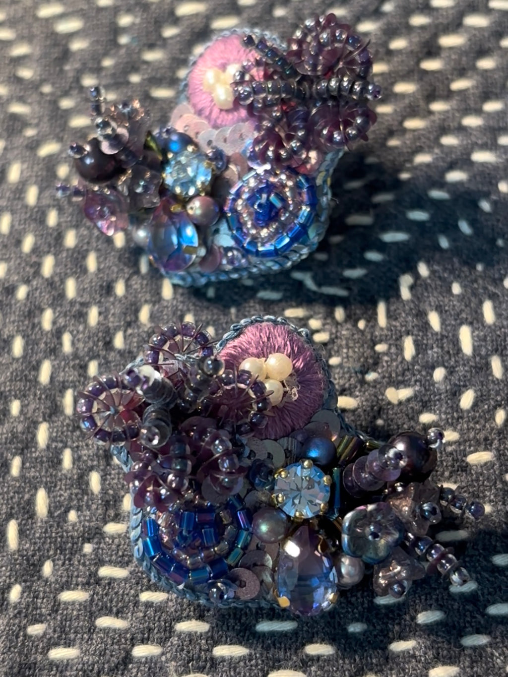 「Corner Flowerbed」Hand Embroidered Flower Earrings: Beaded Floral Stud Earrings