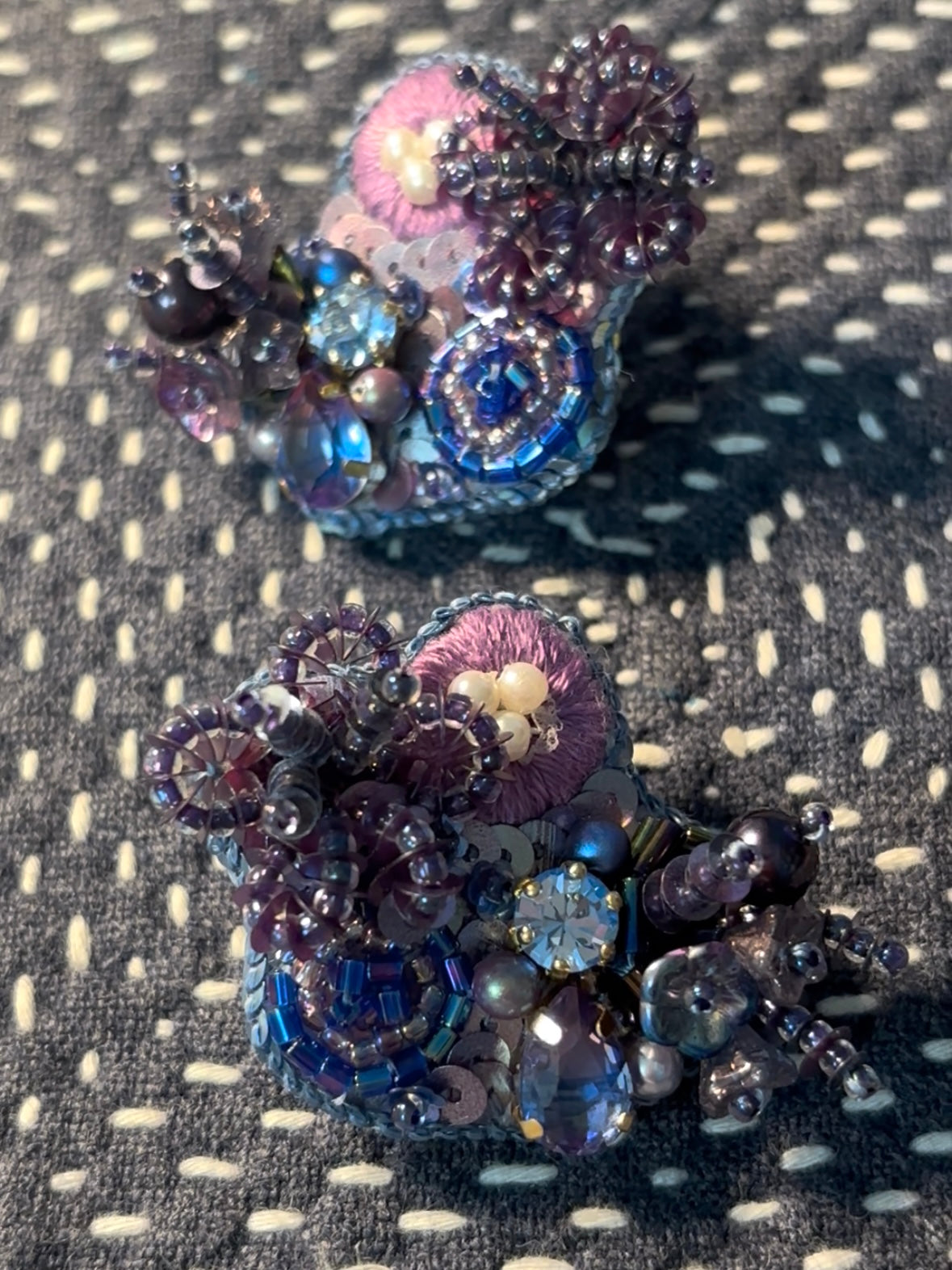 「Corner Flowerbed」Hand Embroidered Flower Earrings: Beaded Floral Stud Earrings