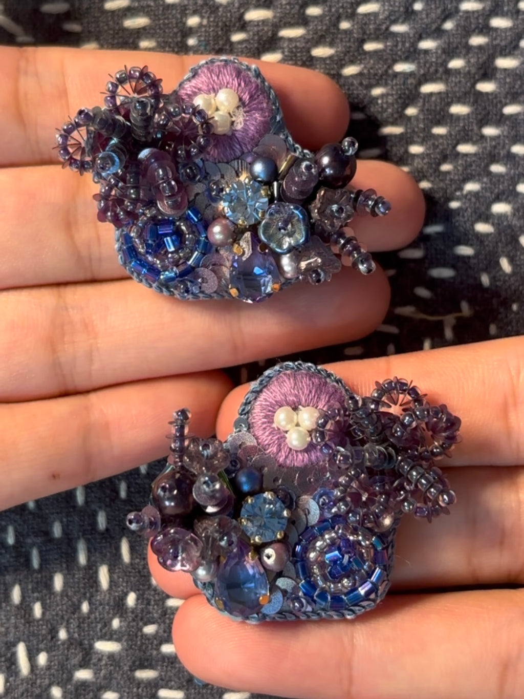 「Corner Flowerbed」Hand Embroidered Flower Earrings: Beaded Floral Stud Earrings
