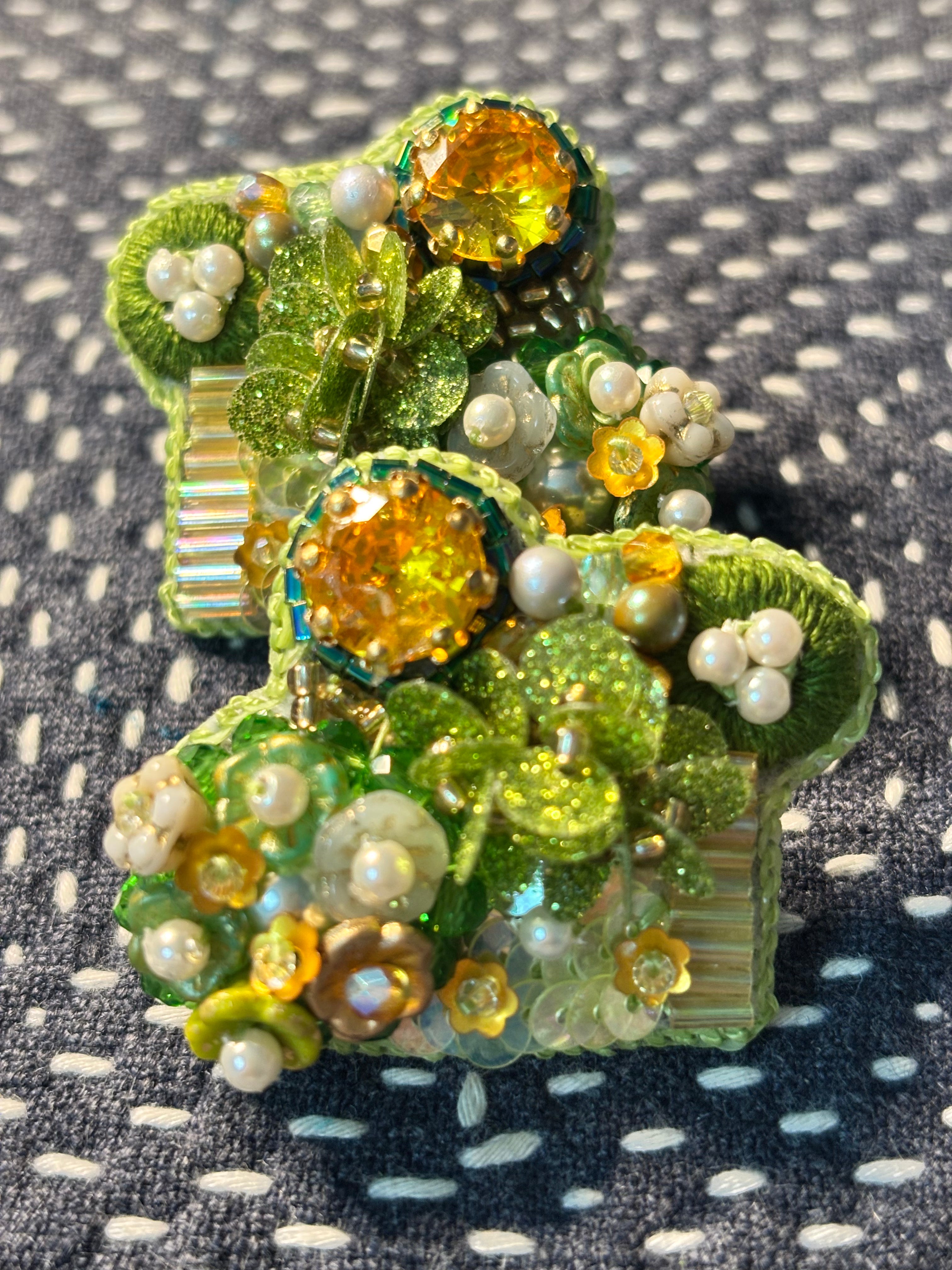 「Corner Flowerbed」Hand Embroidered Flower Earrings: Beaded Floral Stud Earrings