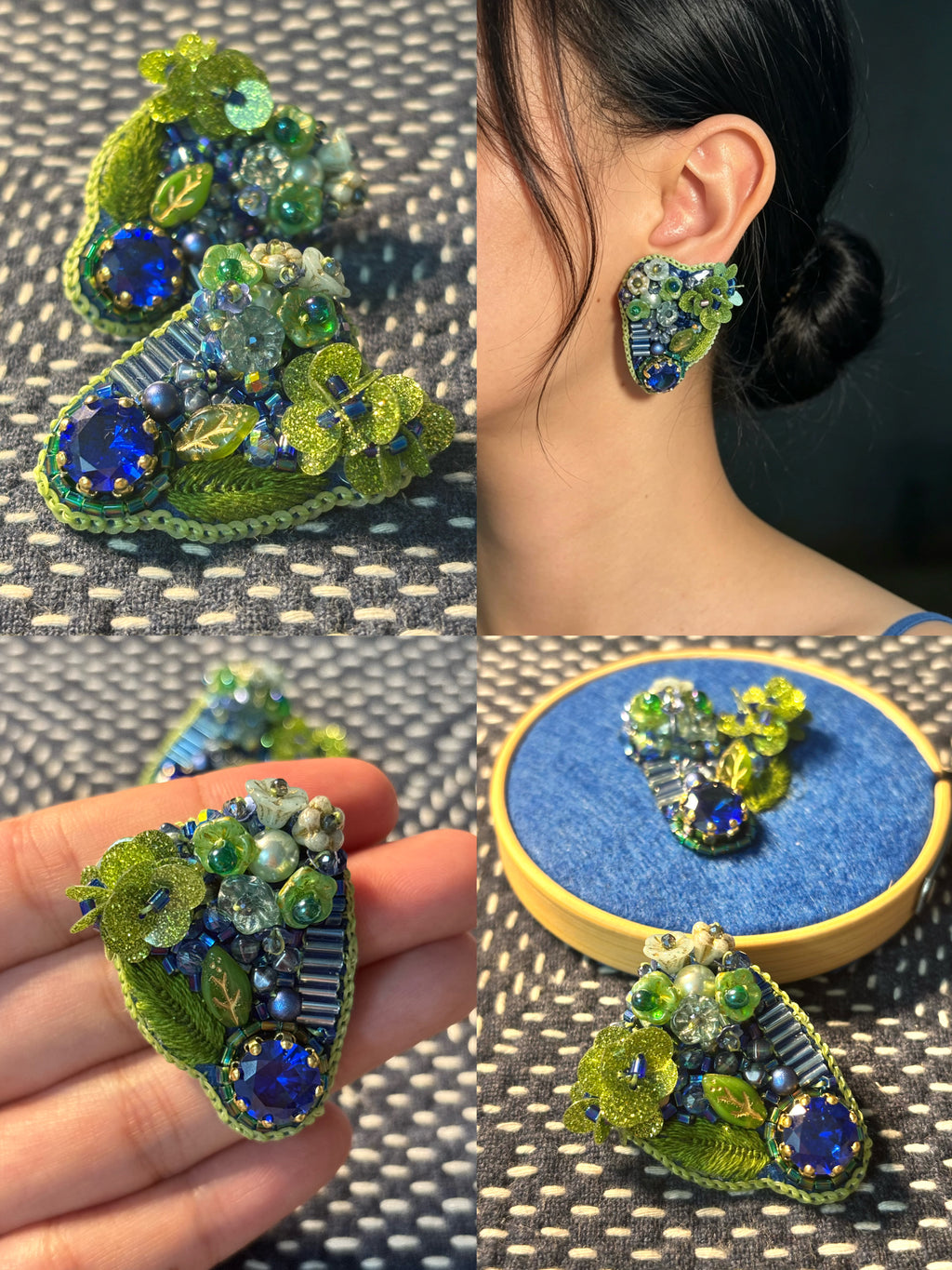 「Corner Flowerbed」Hand Embroidered Flower Earrings: Beaded Floral Stud Earrings