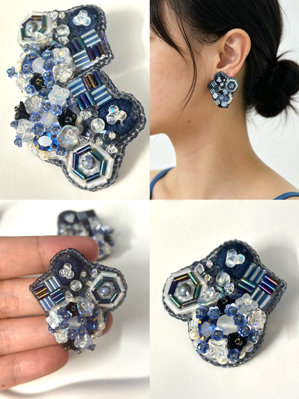 「Corner Flowerbed」Hand Embroidered Flower Earrings: Beaded Floral Stud Earrings