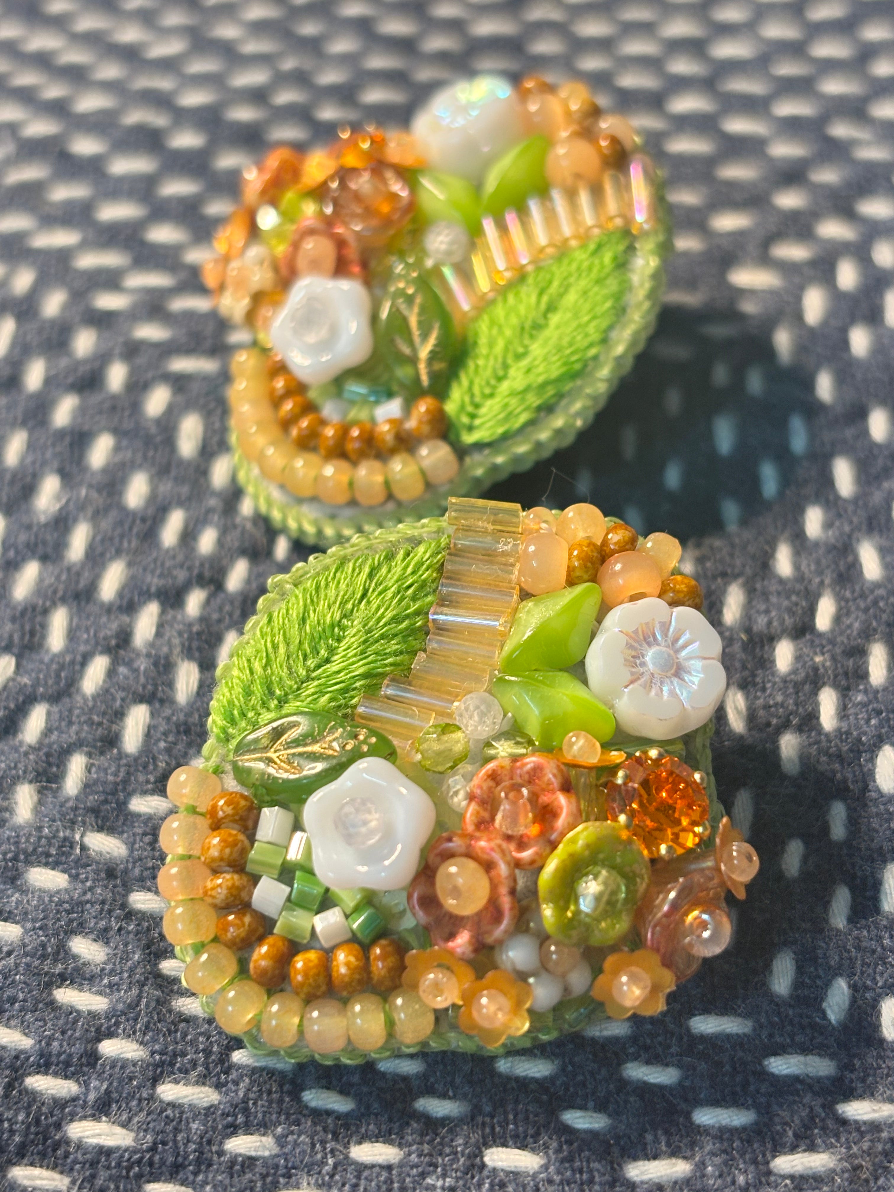 「Corner Flowerbed」Hand Embroidered Flower Earrings: Beaded Floral Stud Earrings