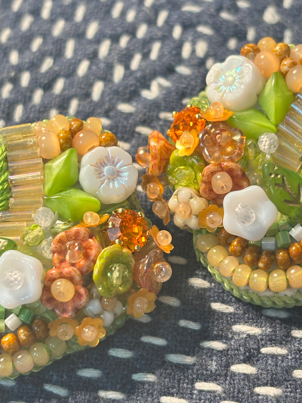 「Corner Flowerbed」Hand Embroidered Flower Earrings: Beaded Floral Stud Earrings