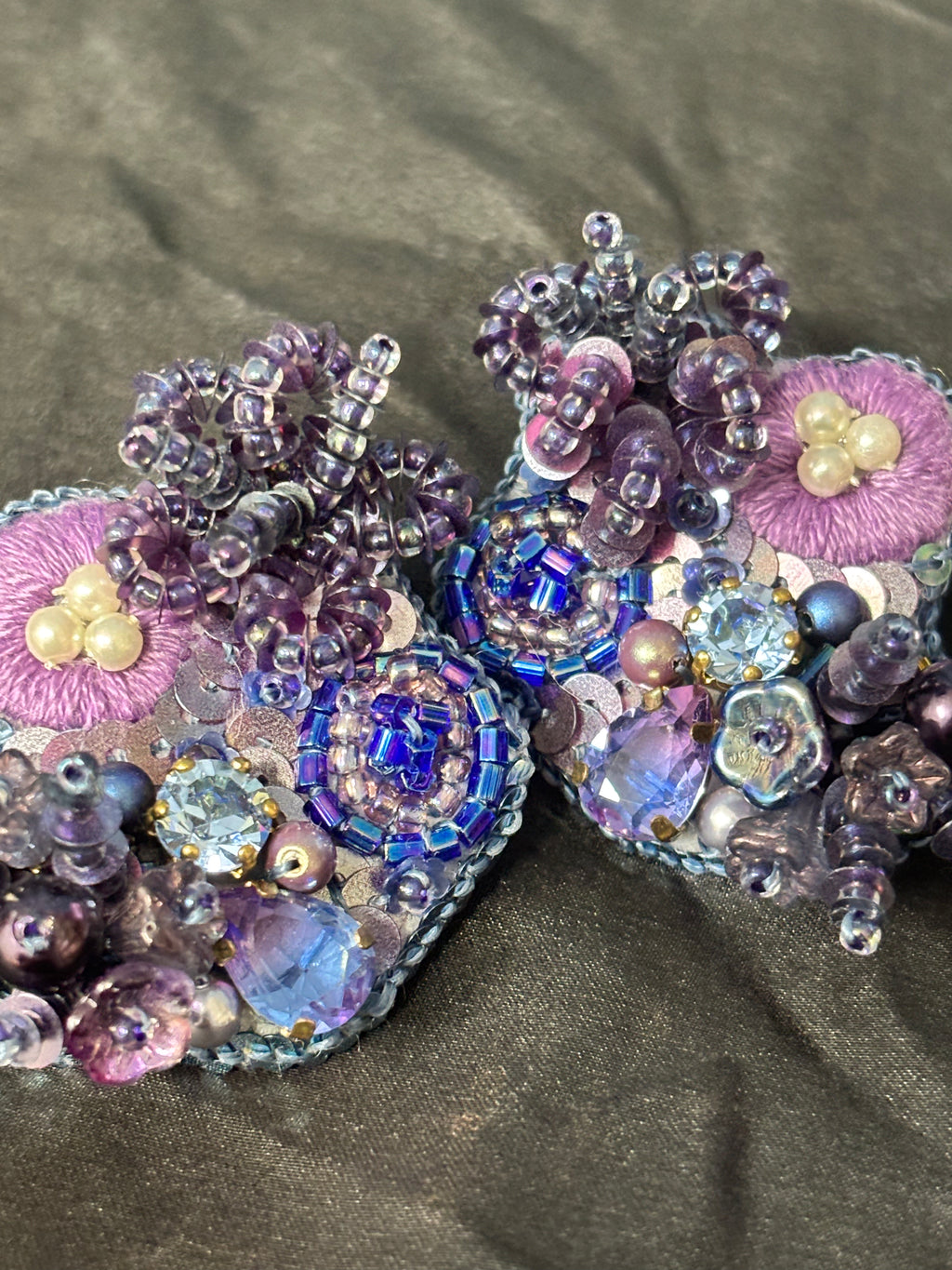 「Corner Flowerbed」Hand Embroidered Flower Earrings: Beaded Floral Stud Earrings