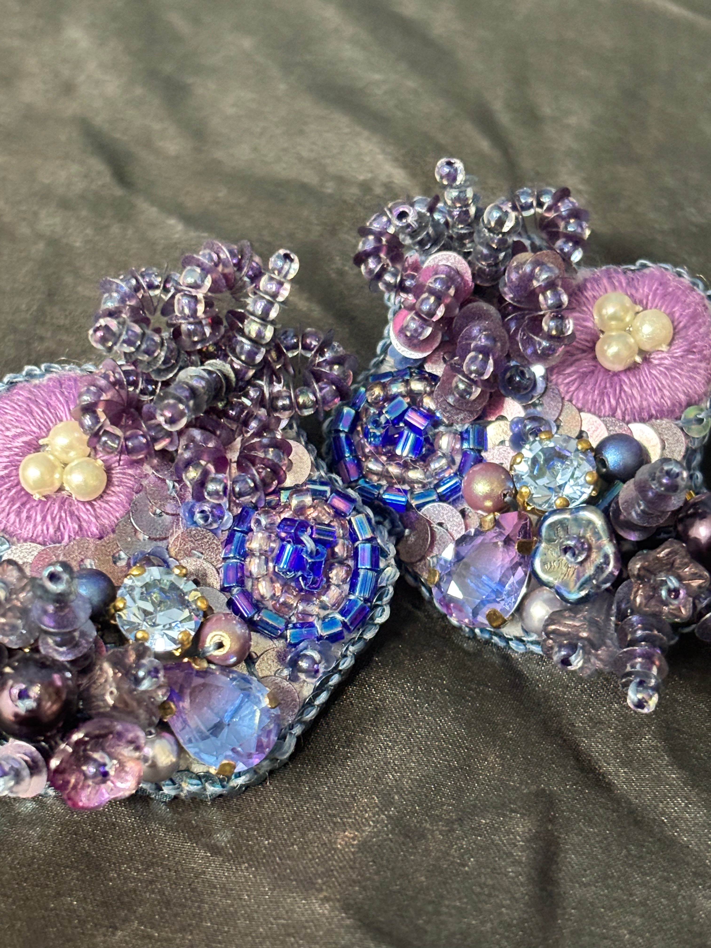 「Corner Flowerbed」Hand Embroidered Flower Earrings: Beaded Floral Stud Earrings