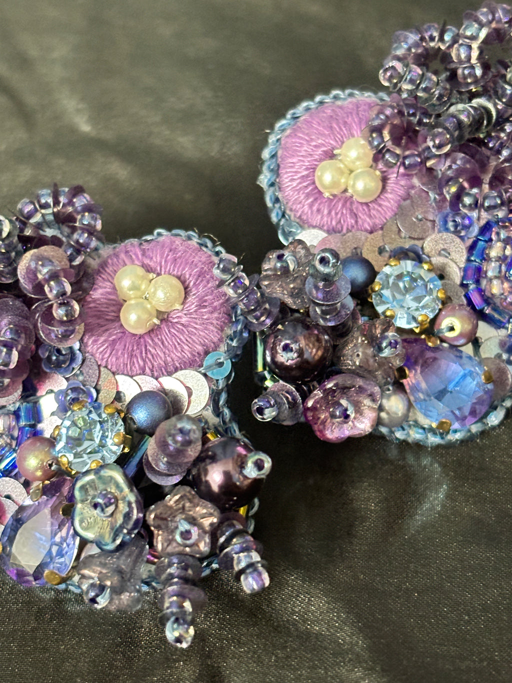 「Corner Flowerbed」Hand Embroidered Flower Earrings: Beaded Floral Stud Earrings